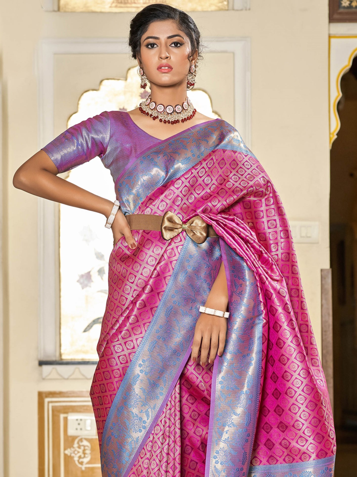 Rose Pink Kanjivaram Saree