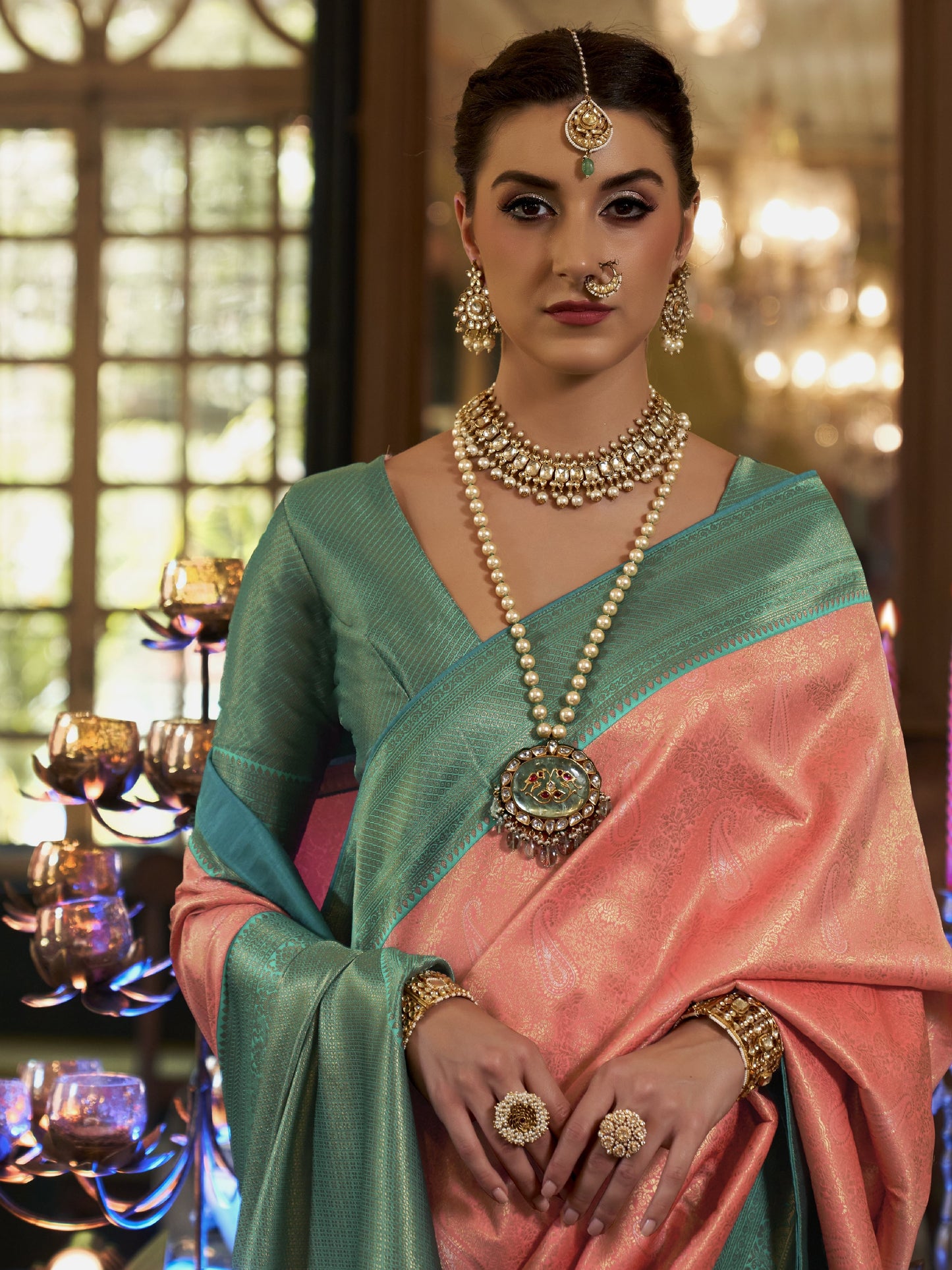 Shiny Peach Kanjivaram Saree