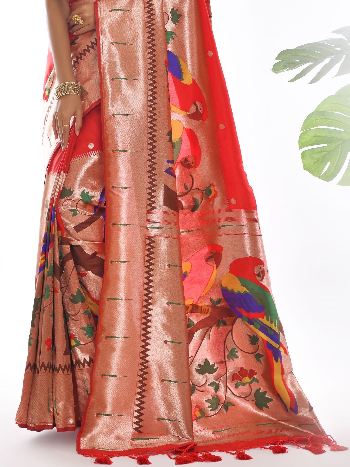 Candy Red Woven Paithani Saree