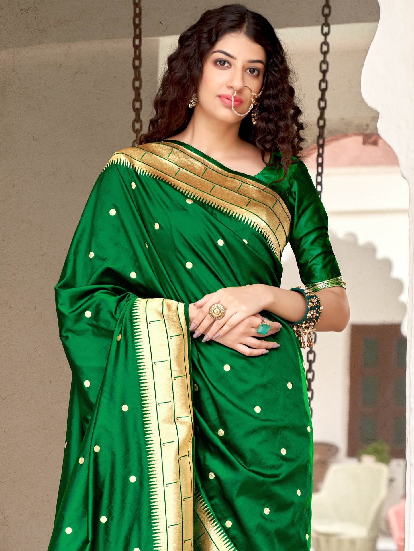 Forest Green Paithani Saree