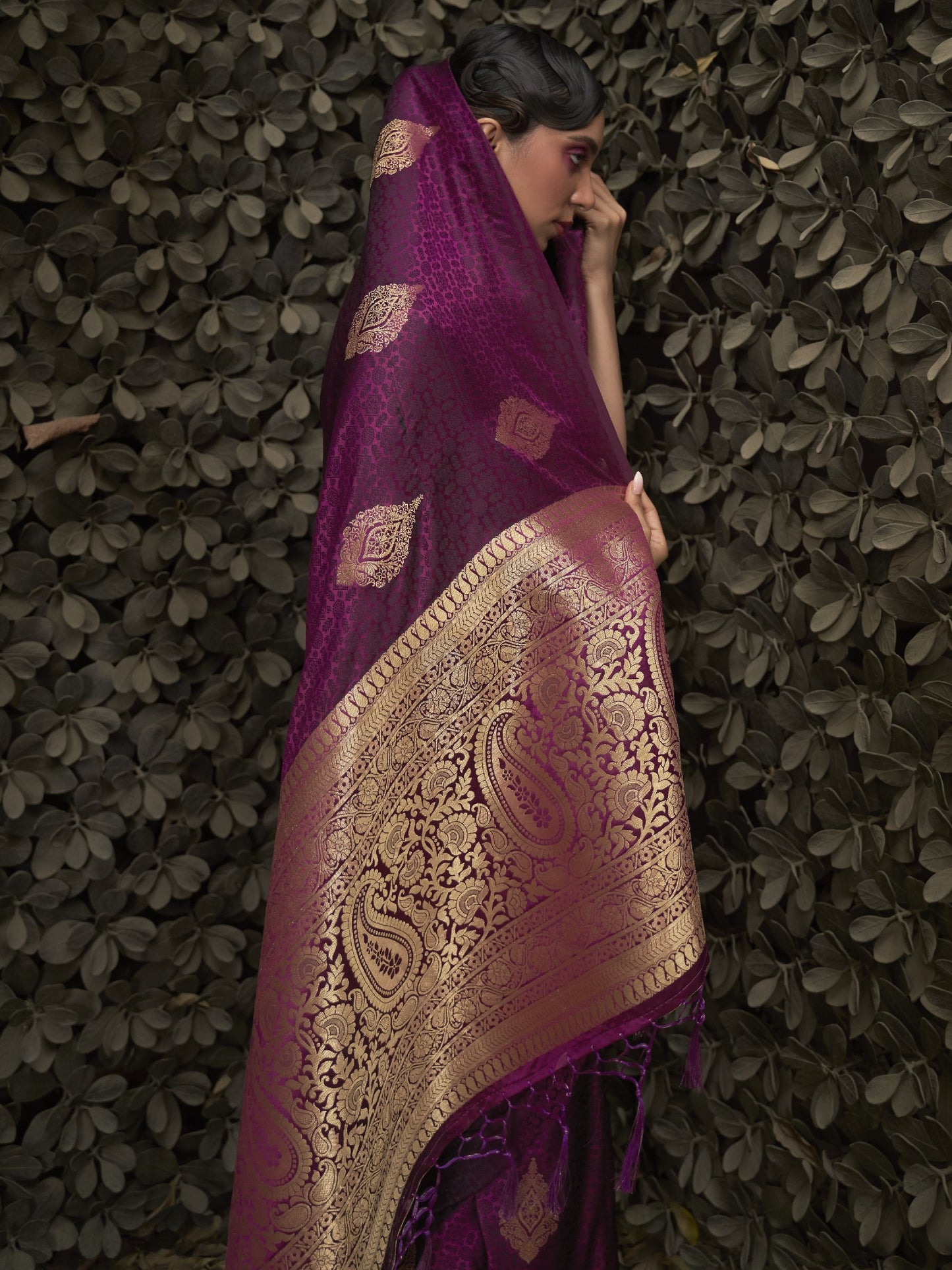 Deep Wine Satin Silk Banarasi Saree