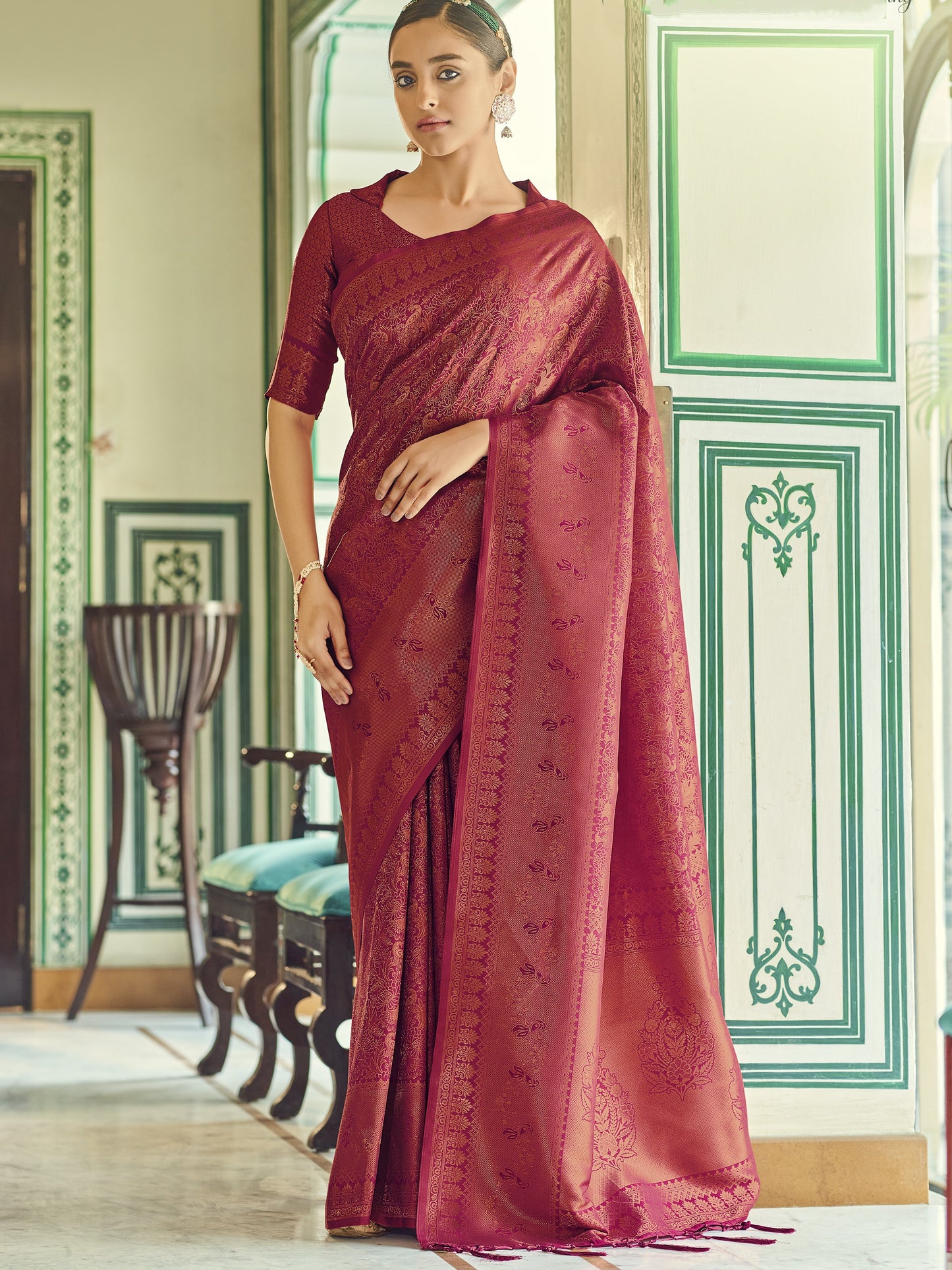 Dark Burgundy Kanjivaram Saree