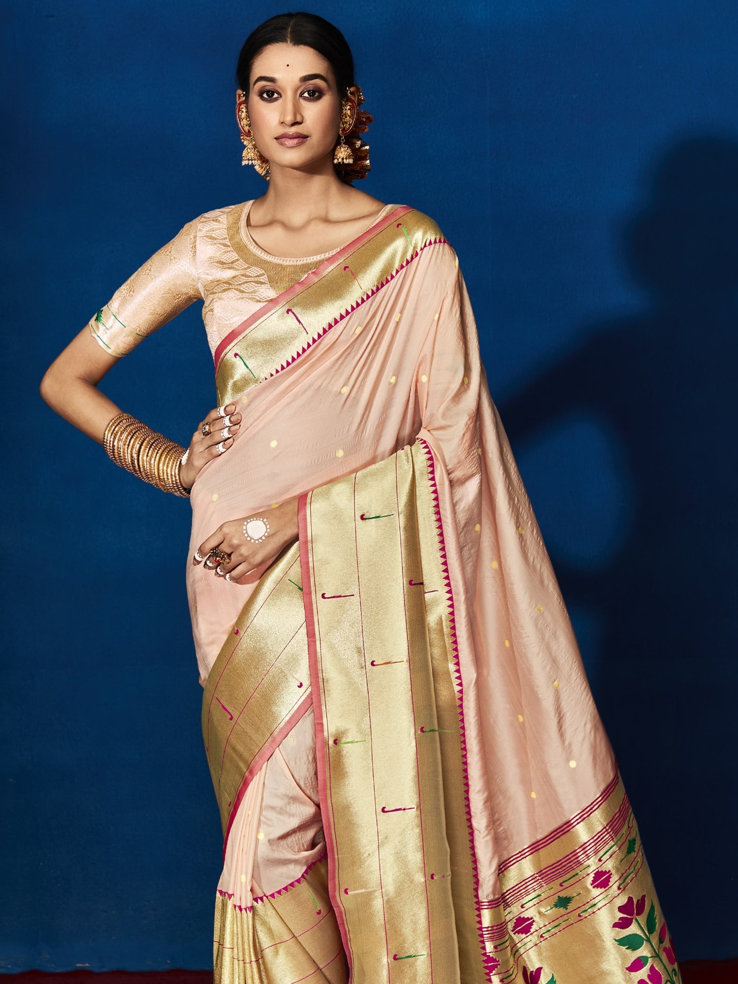 Pastel Peach Paithani Saree