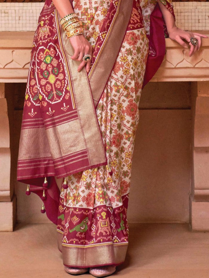 White and Brown Patola Saree