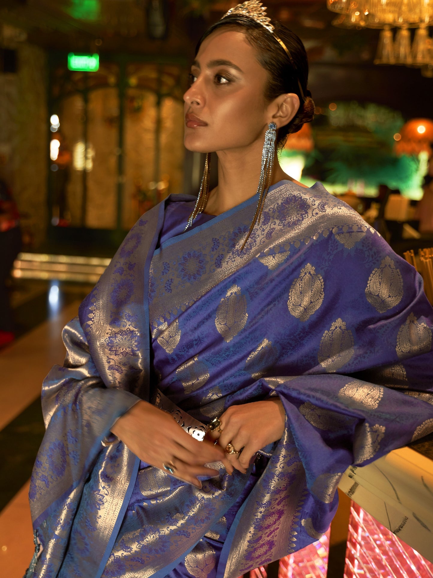 Indigo Blue Woven Banarasi Saree
