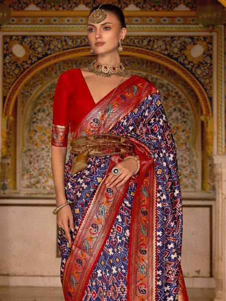 Indigo Blue Patola Paithani Silk Saree
