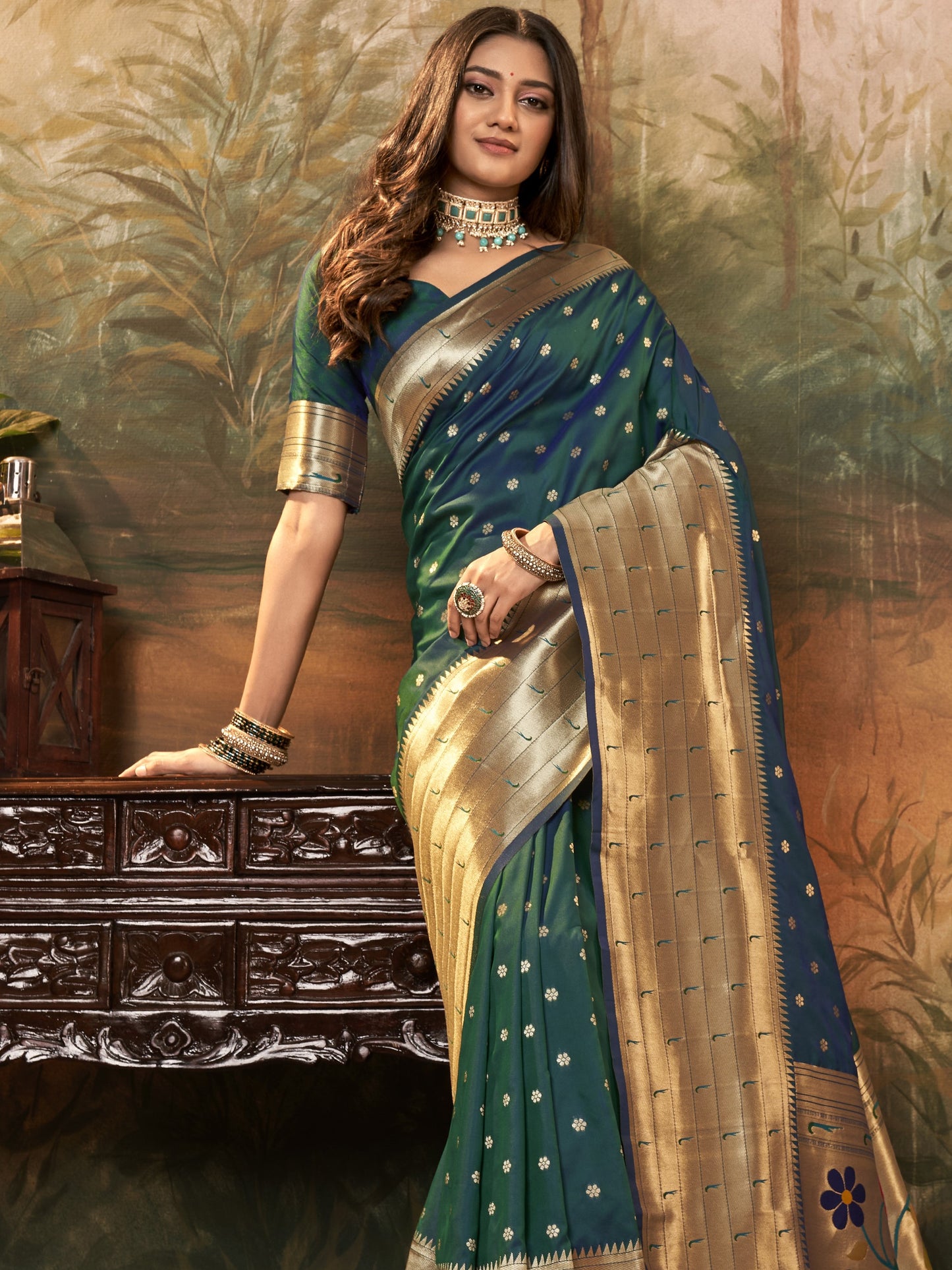 Peacock Green Paithani Saree