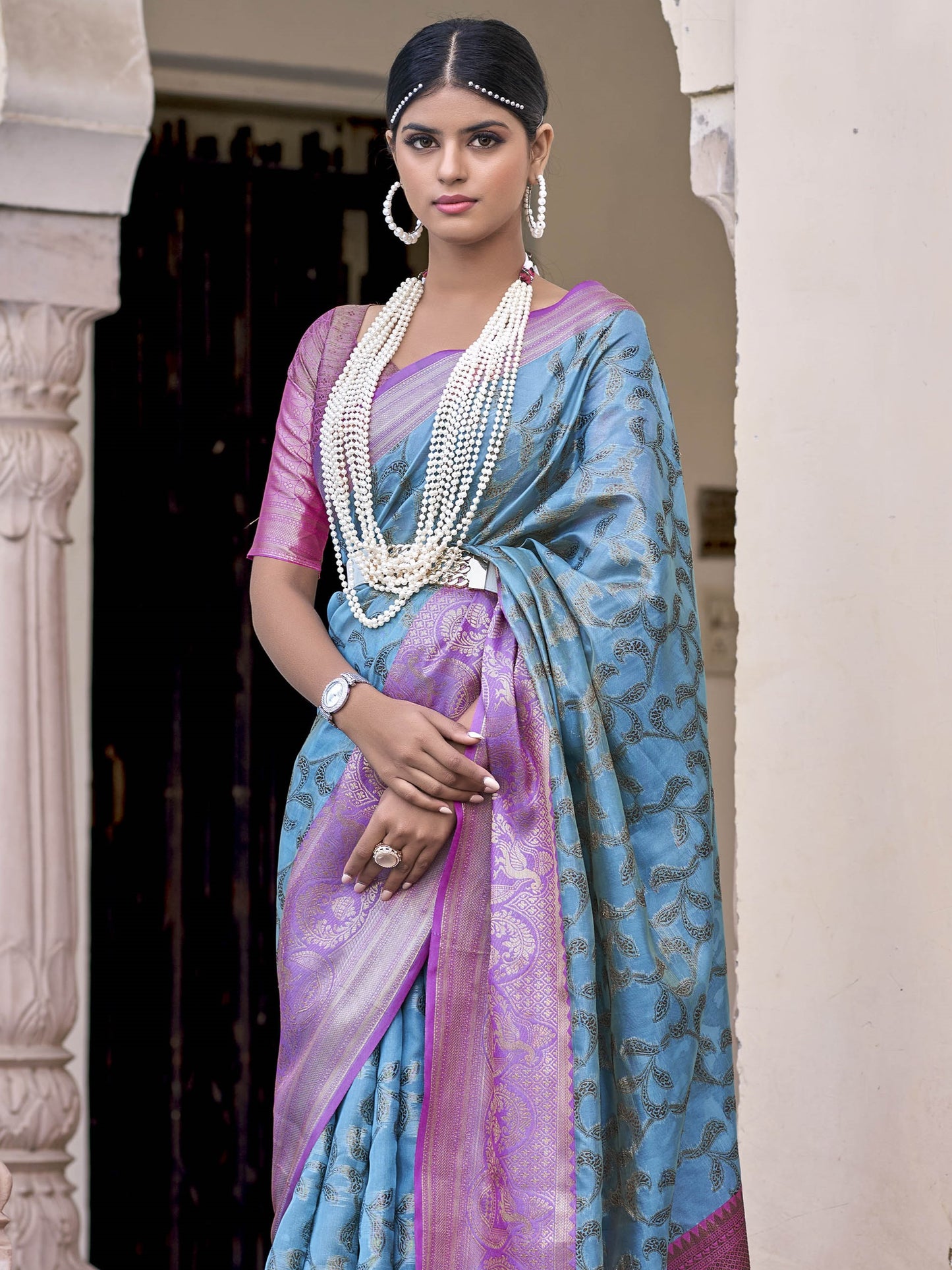 Cerulean Blue Tissue Silk Saree