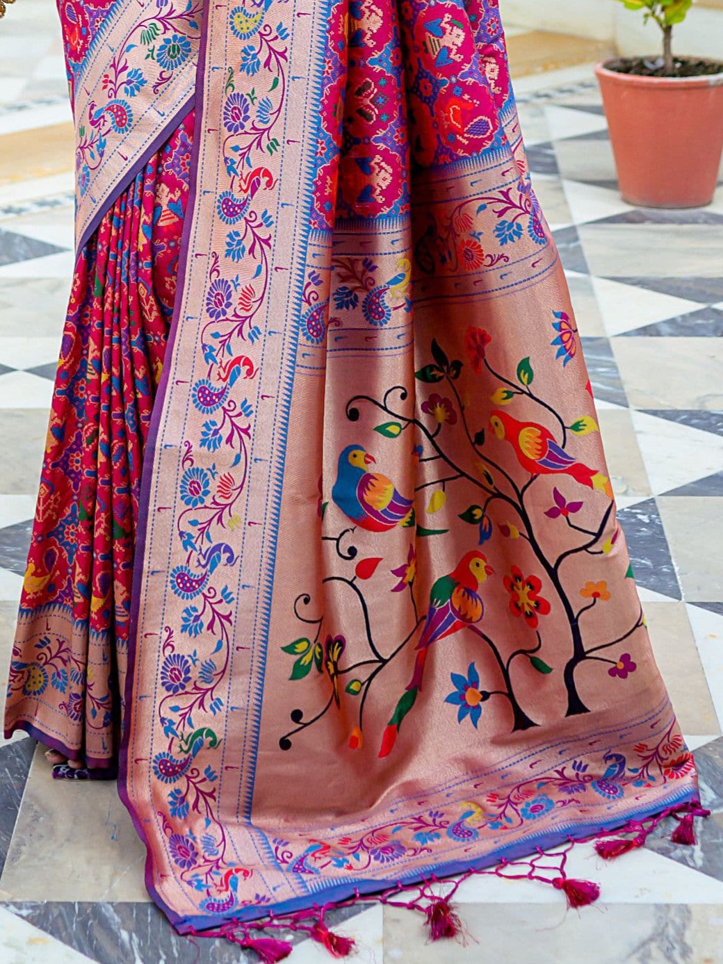 Rani & Purple Woven Patola Paithani Silk Saree