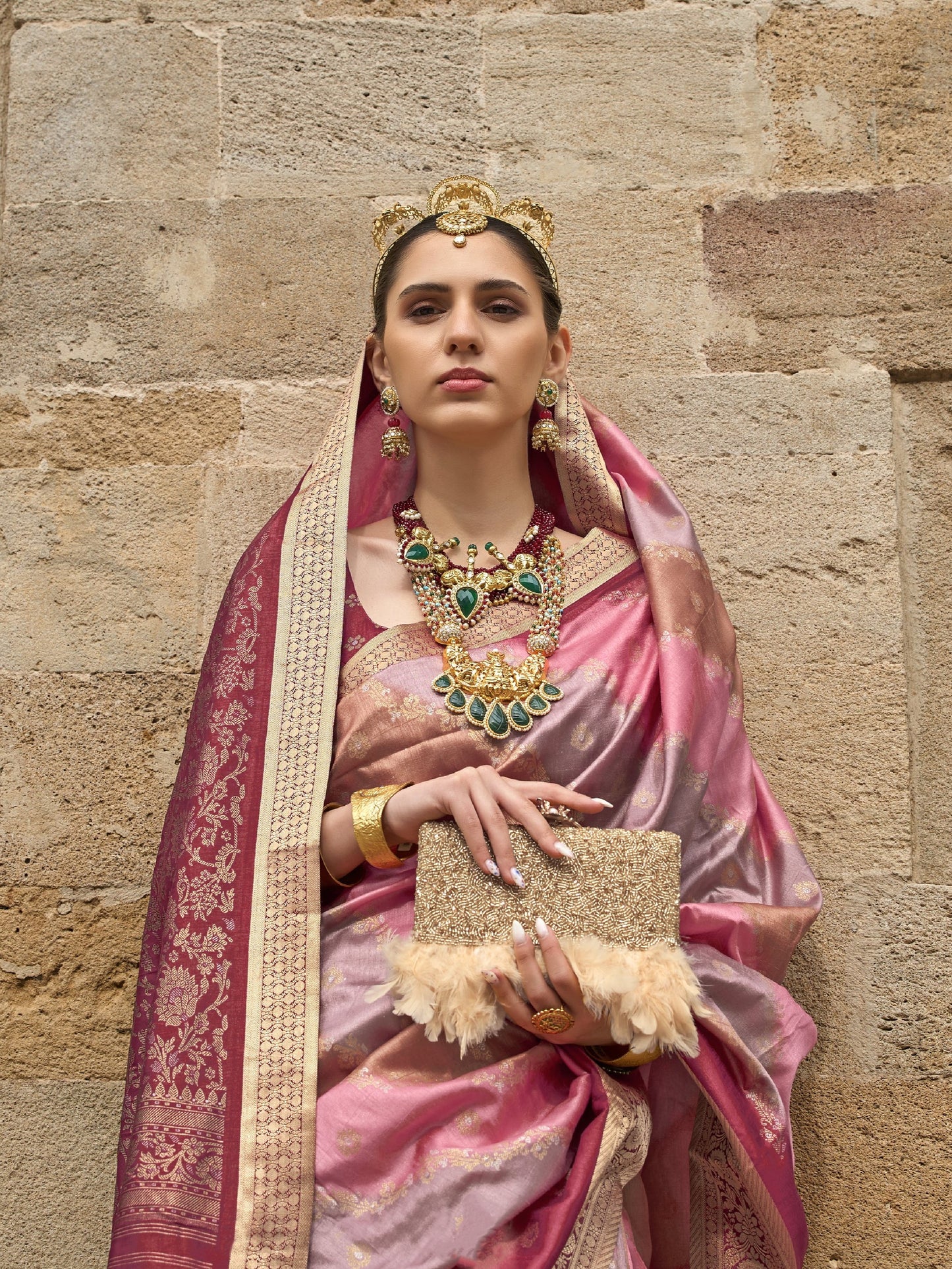 Maroon with Multicolor Banarasi Print Soft Silk Saree