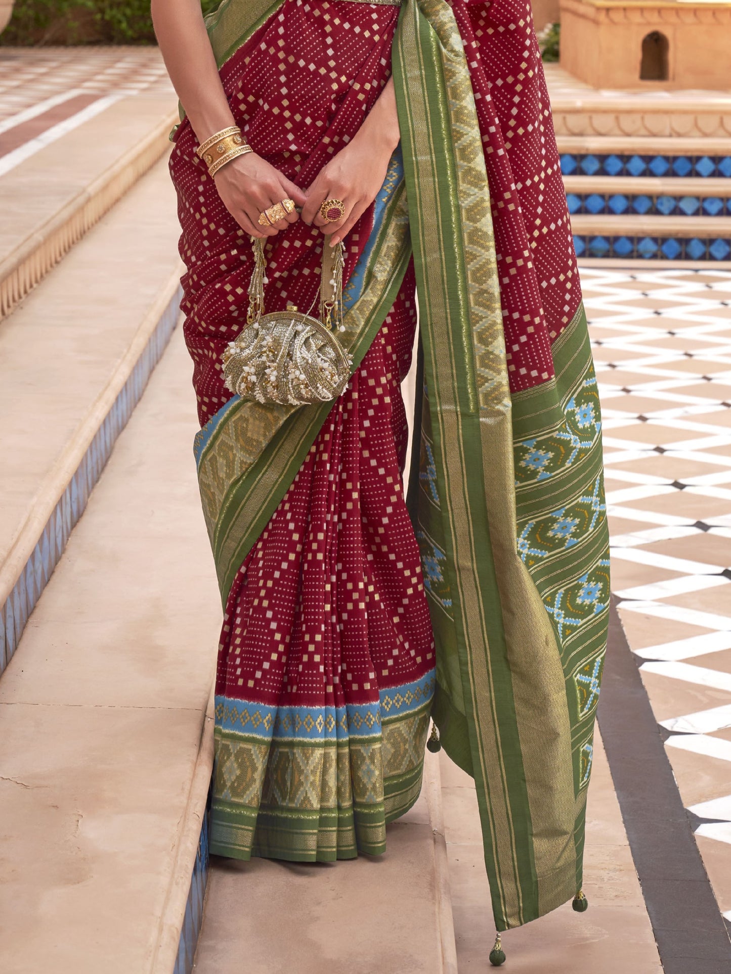 Burgundy Red Patola Saree