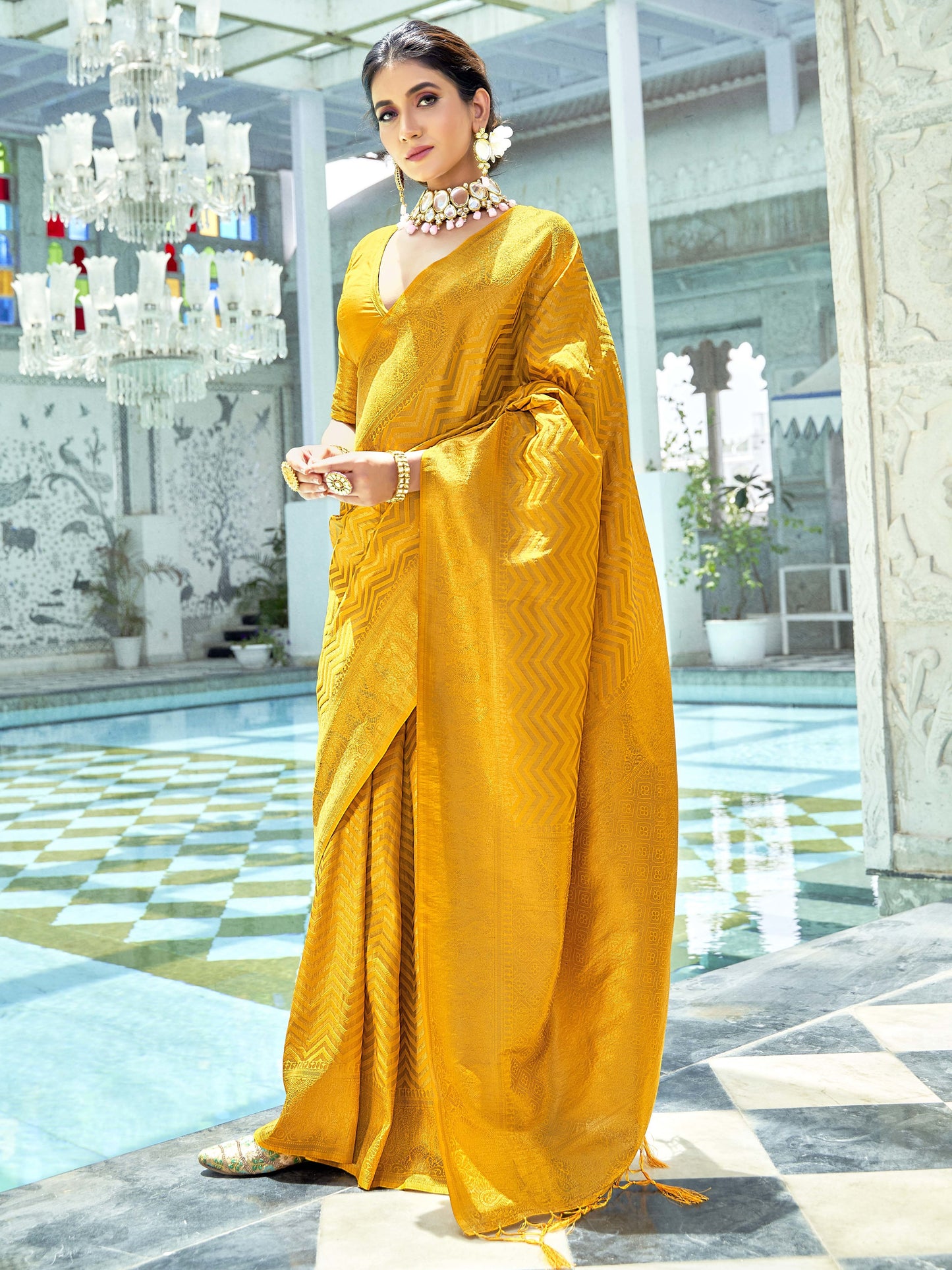 Golden Yellow Kanjivaram Saree