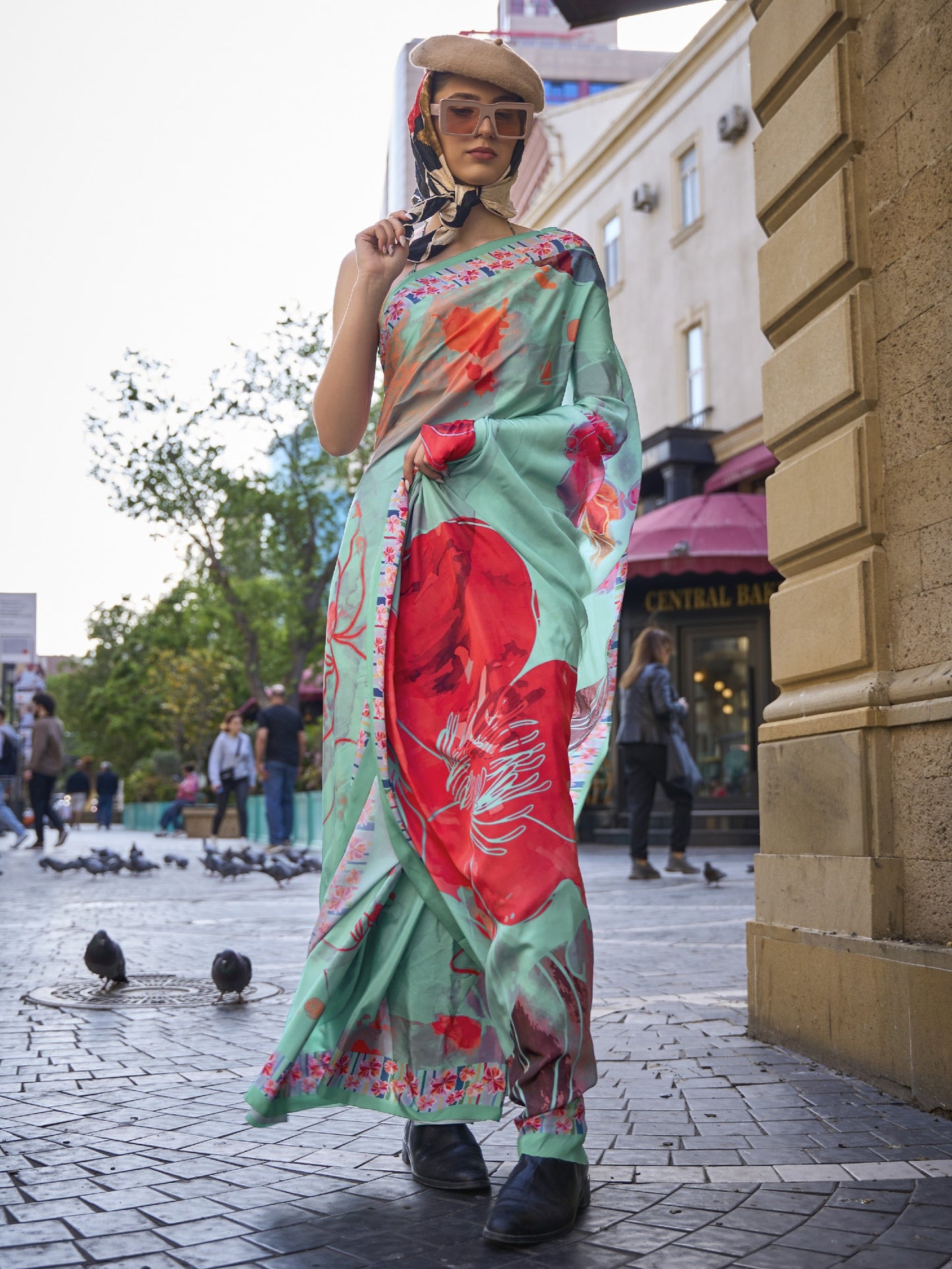 Multicolor Digital Print Crepe Saree