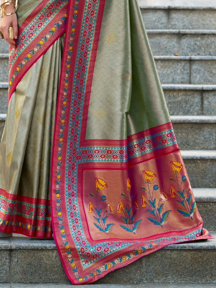 Pistachio Green Banarasi Tissue Silk Saree