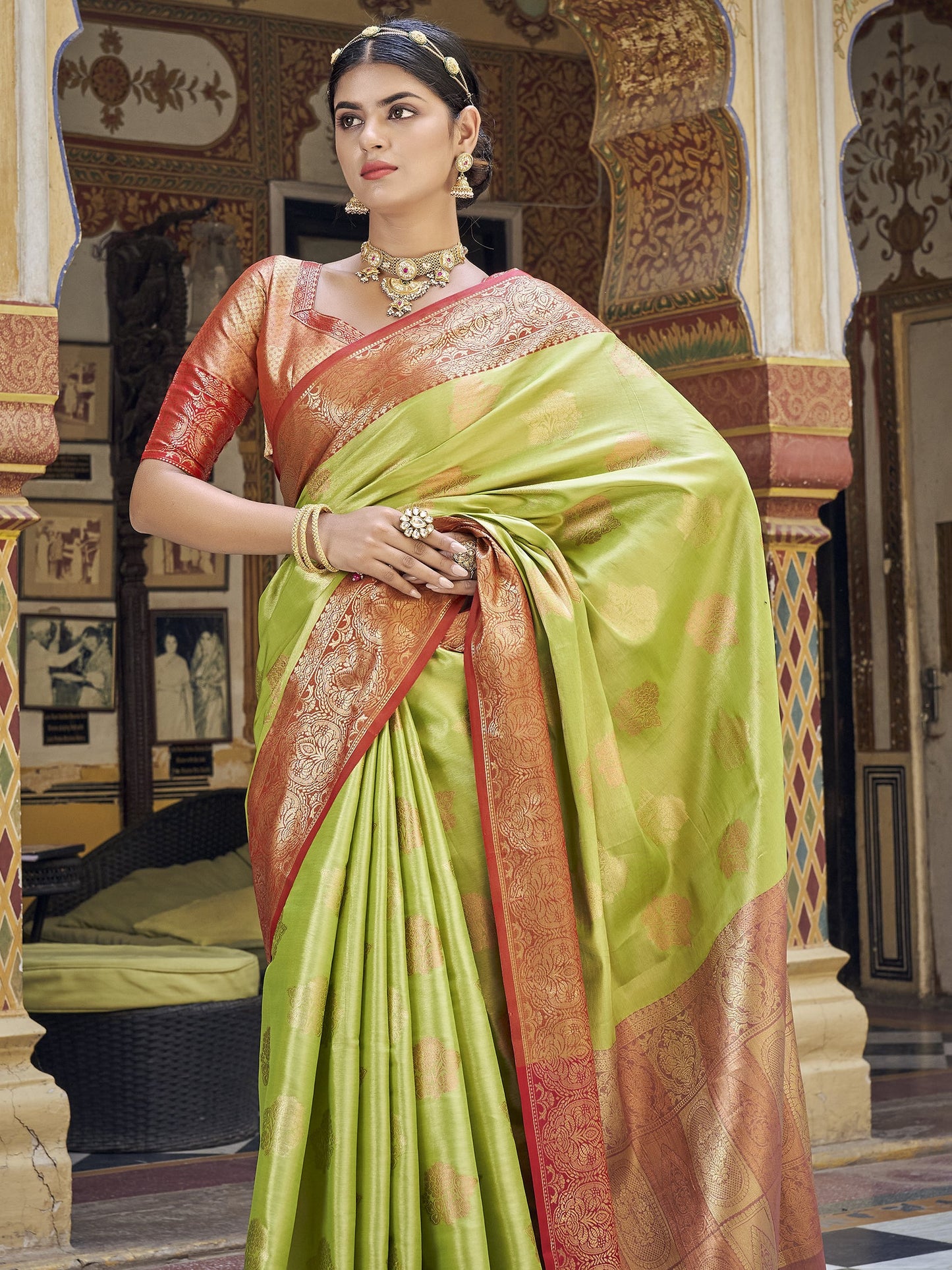 Pear Green Tissue Silk Saree