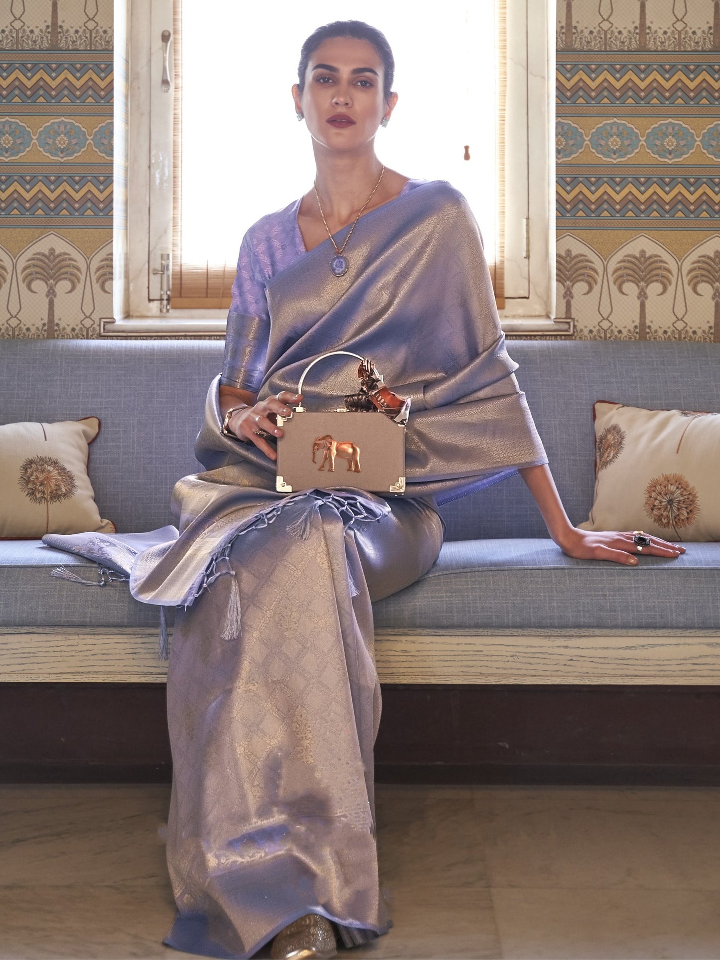 Shiny Lavender Kanjivaram Saree