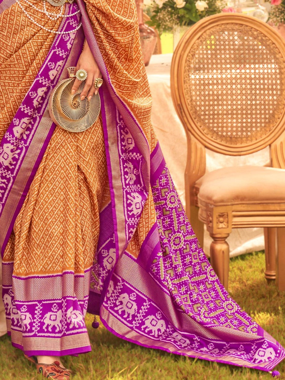 Ochre Orange and Purple Patola Saree