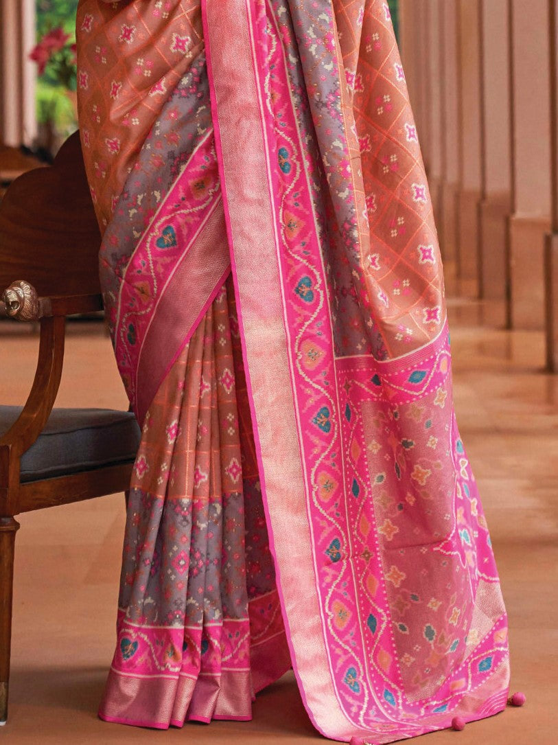 Dark Peach Patola Saree