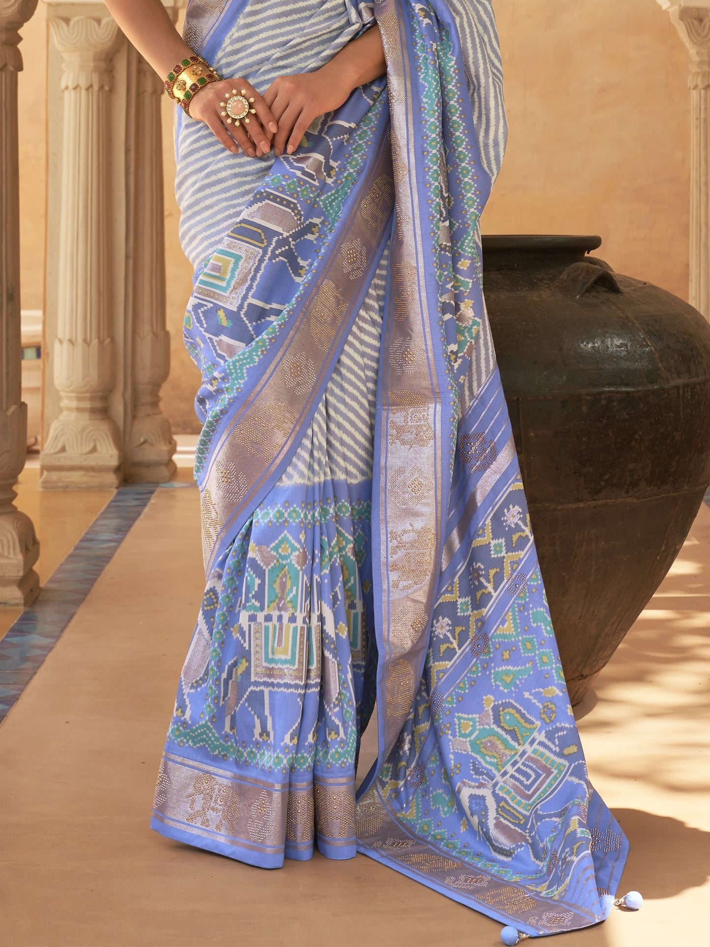 Cornflower Blue Woven Patola Saree