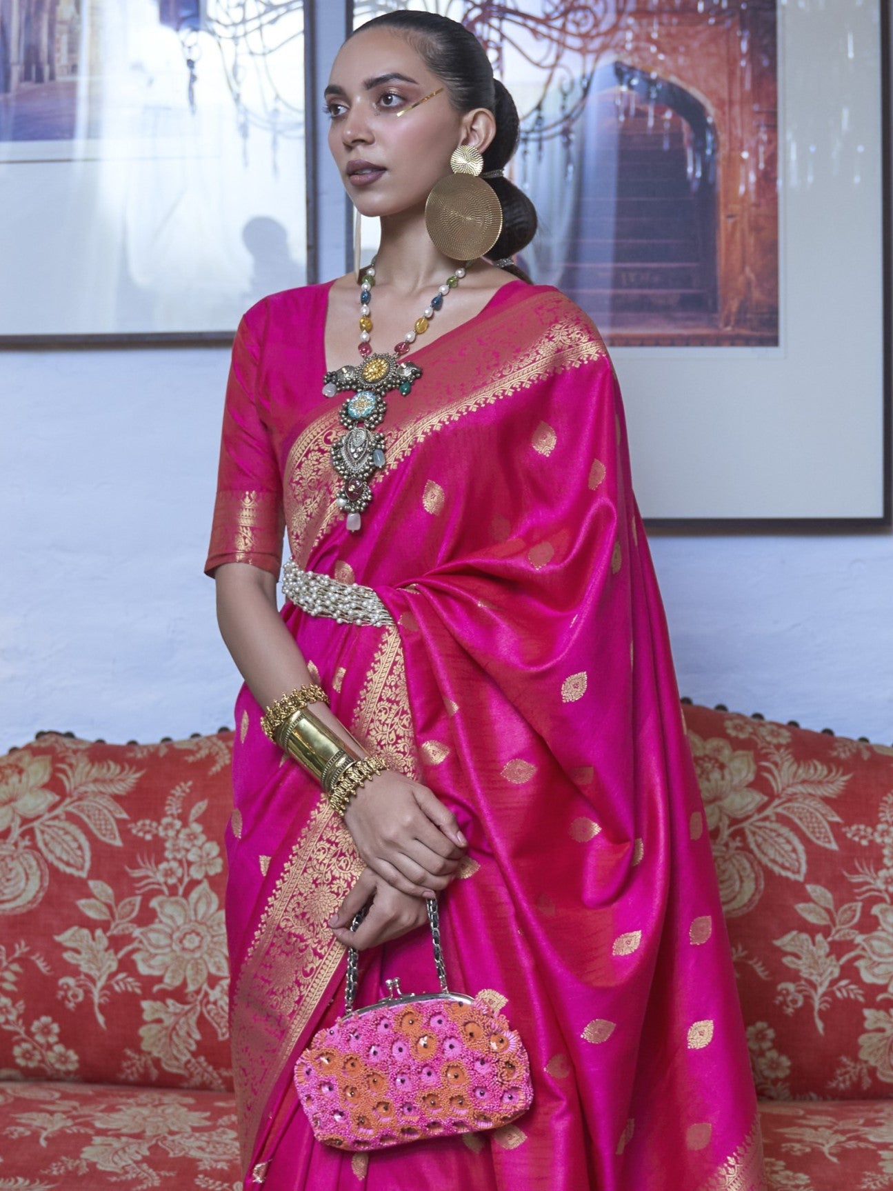 Deep Pink Banarasi Saree