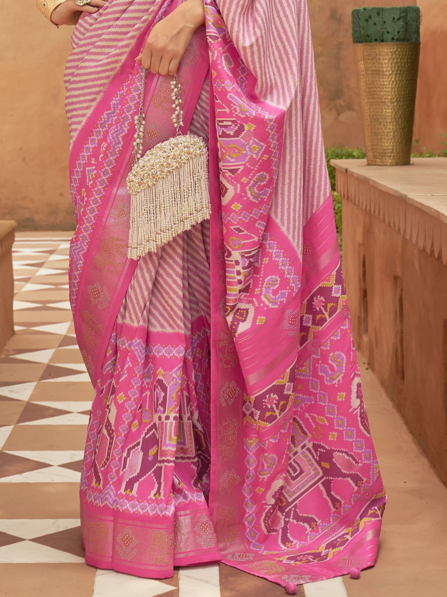 Rose Pink Woven Patola Saree