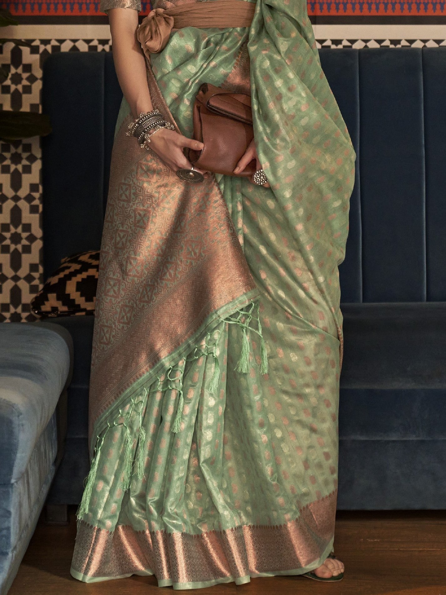 Pistachio Green Tissue Silk Saree