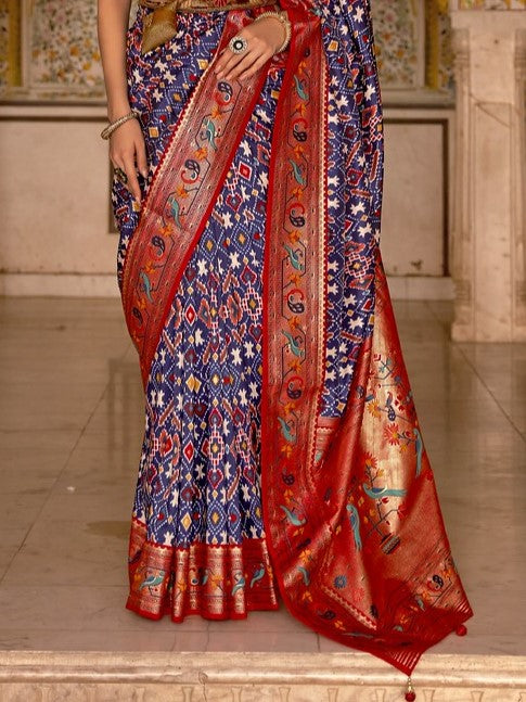 Indigo Blue Patola Paithani Silk Saree