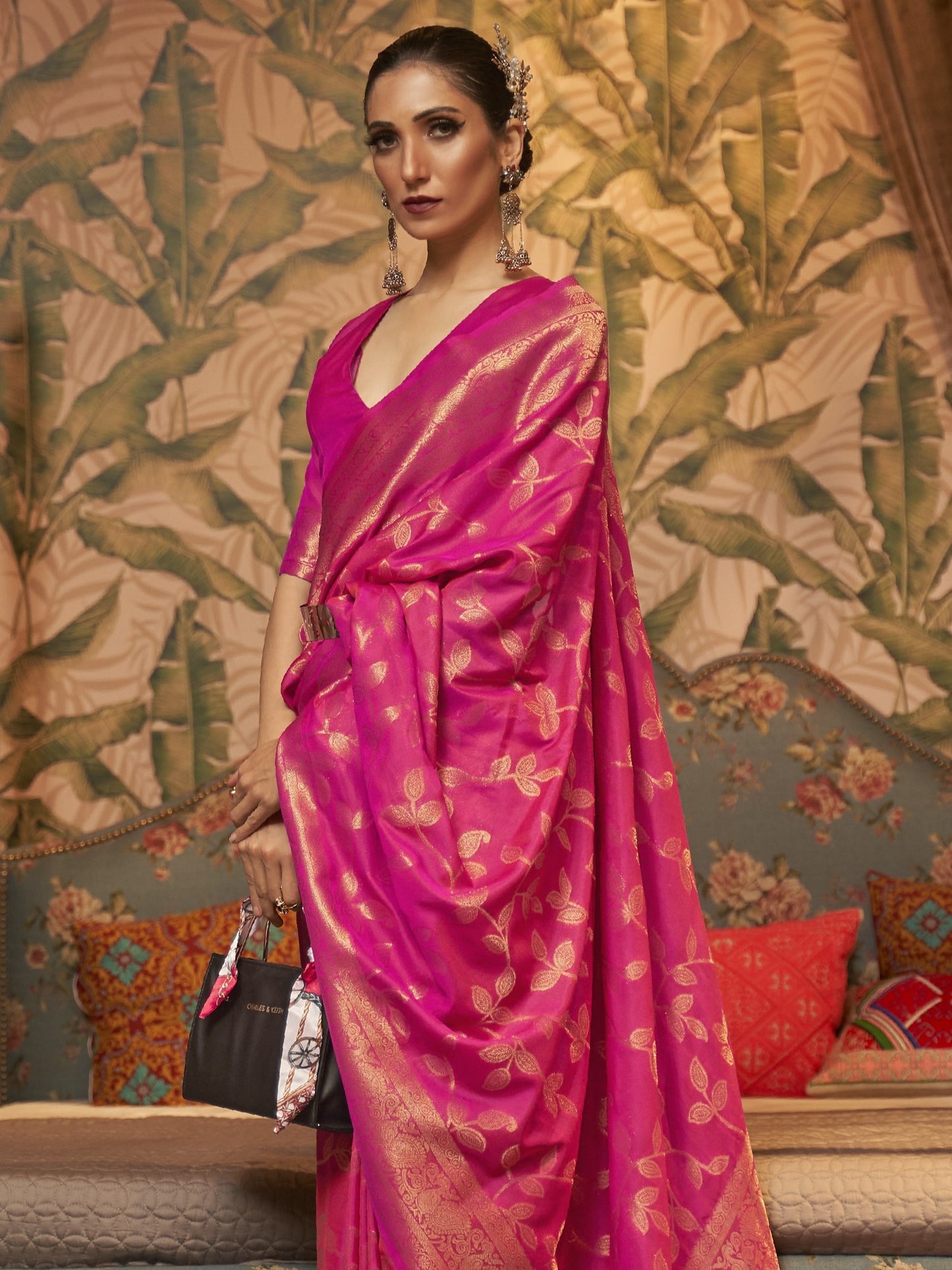 French Pink Woven Banarasi Saree