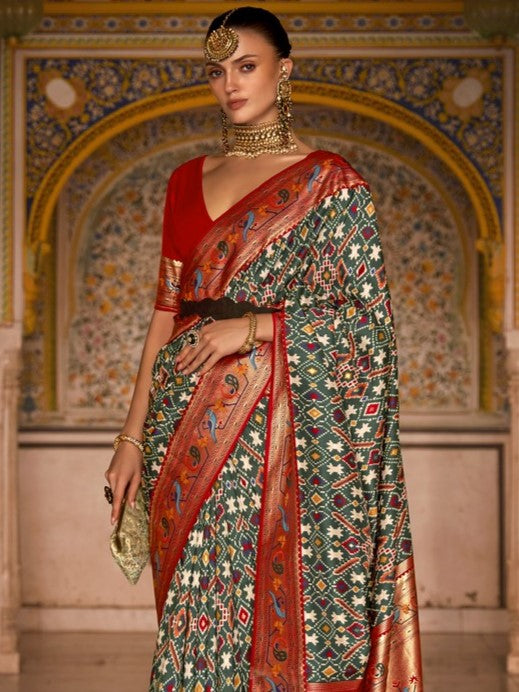 Dark Green Patola Paithani Silk Saree