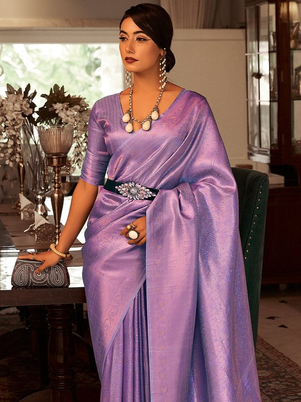 Lavender Purple Woven Kanjivaram Saree