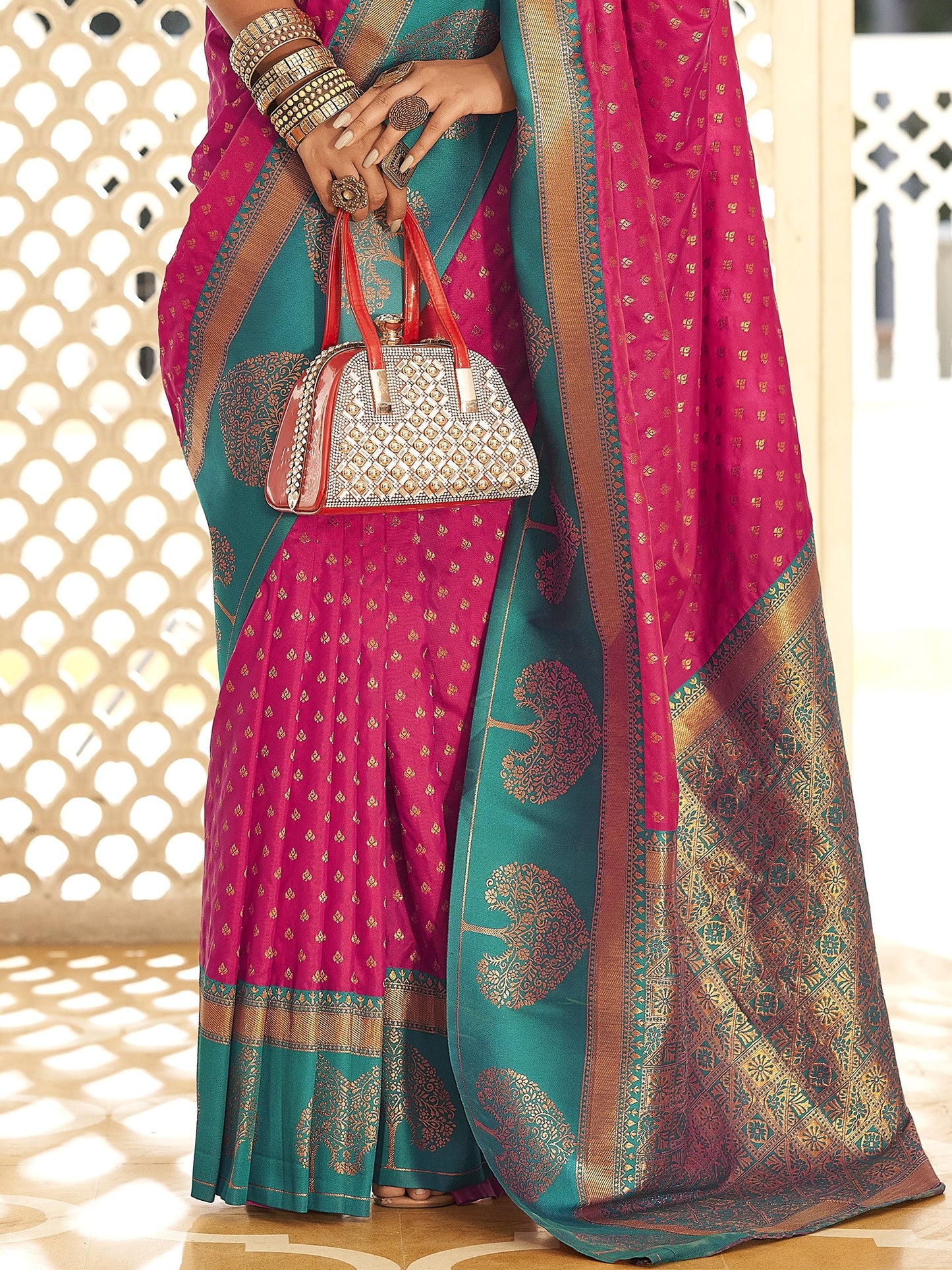 Byzantine Magenta Woven Banarasi Soft Silk Saree