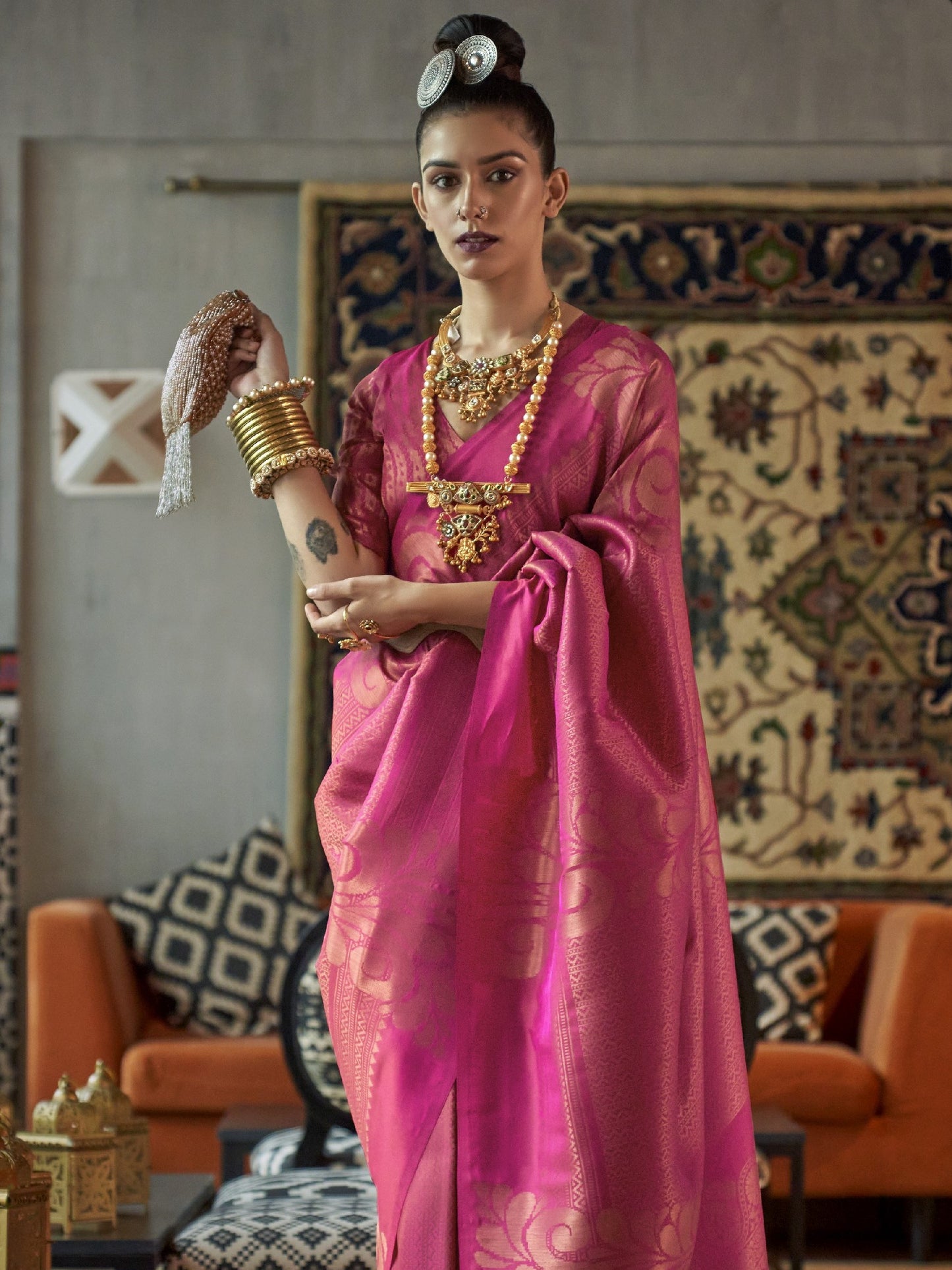 Blush Pink Woven Banarasi Saree