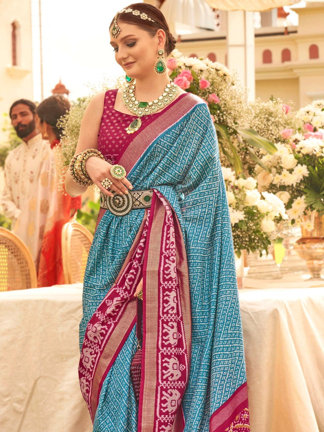 Sky Blue and Magenta Patola Saree