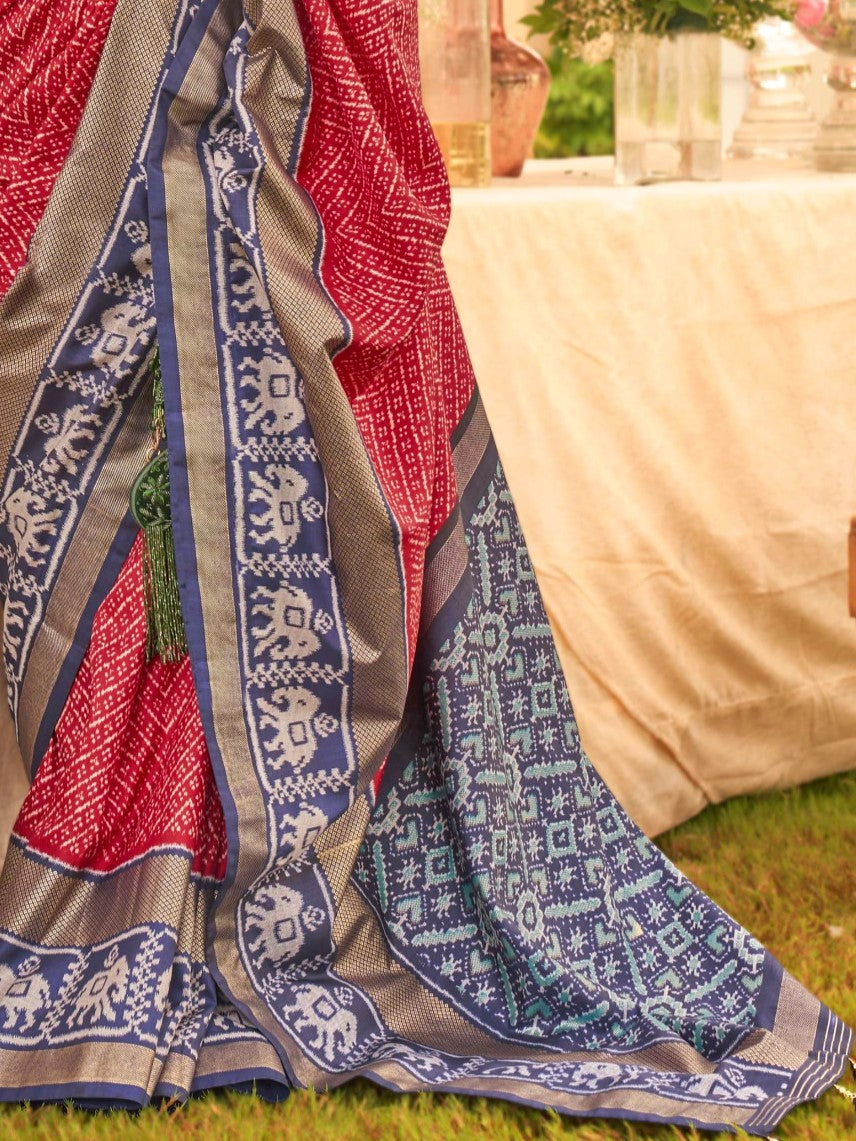 Deep Red and Blue Patola Saree