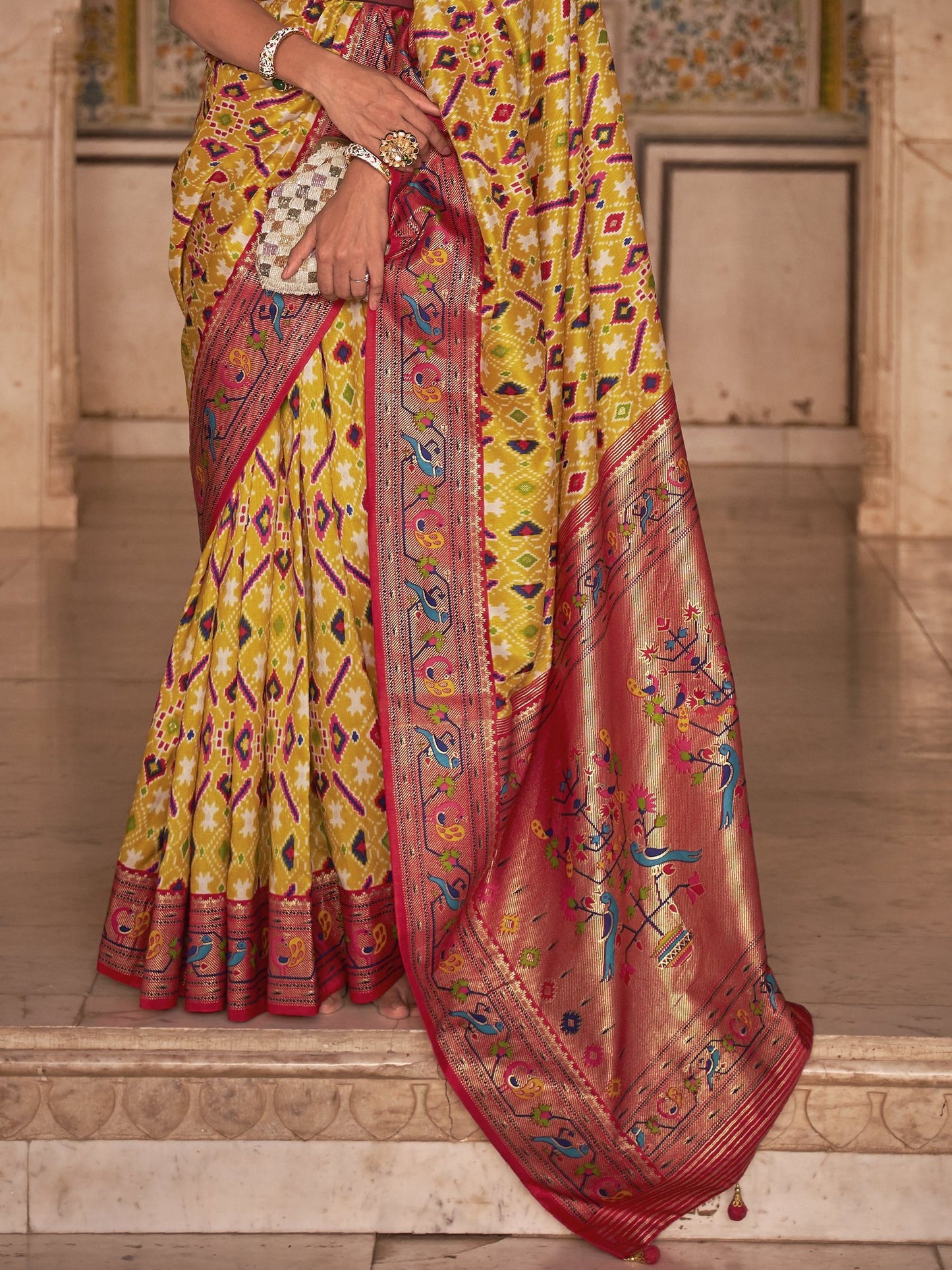 Honey Yellow Patola Paithani Silk Saree