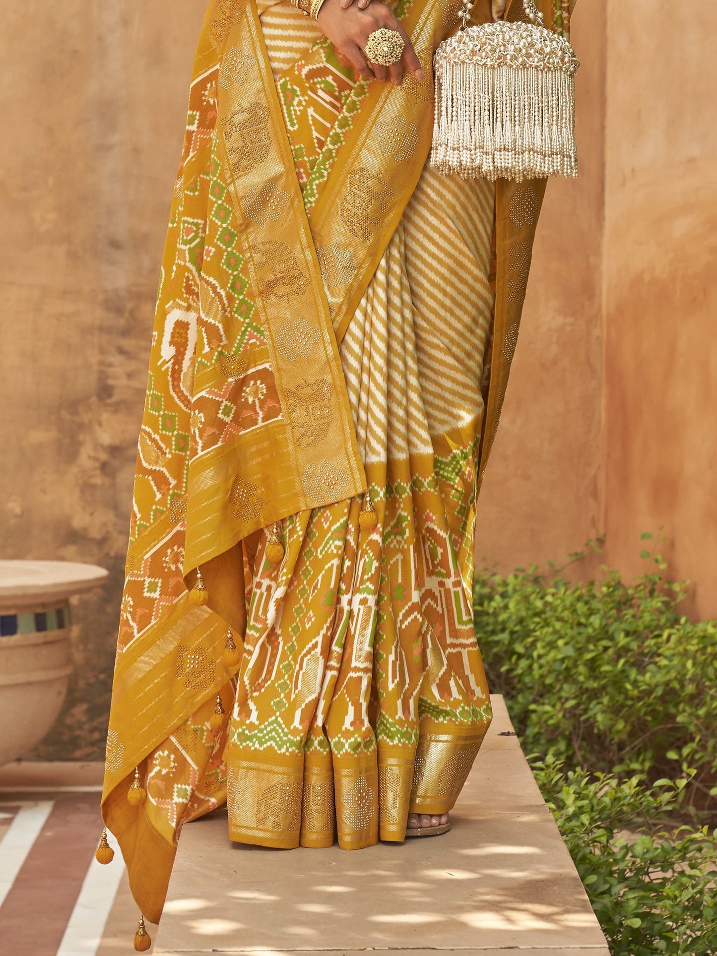 Mustard Yellow Woven Patola Saree
