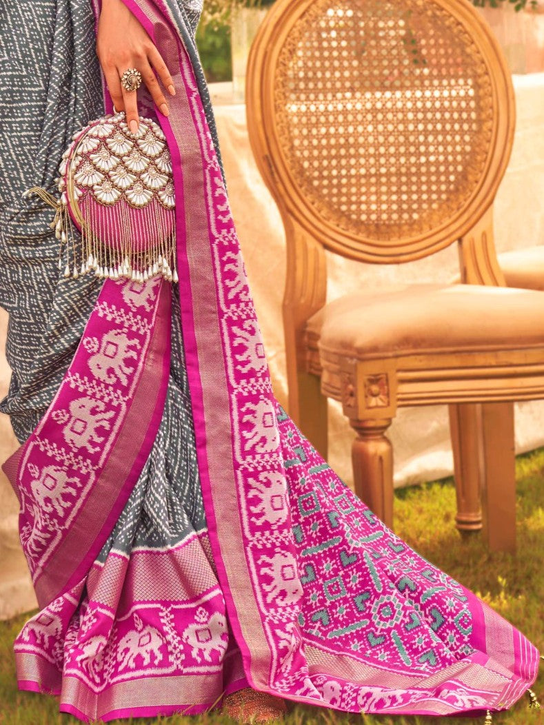 Gray and Magenta Patola Saree