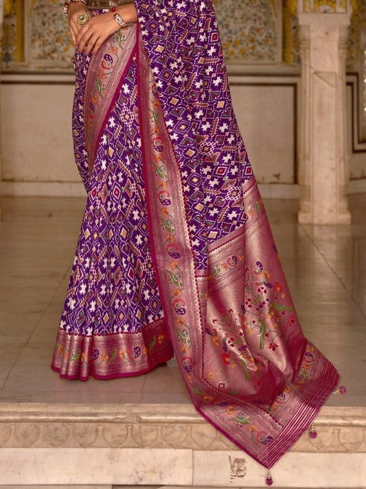 French Violet Patola Paithani Silk Saree