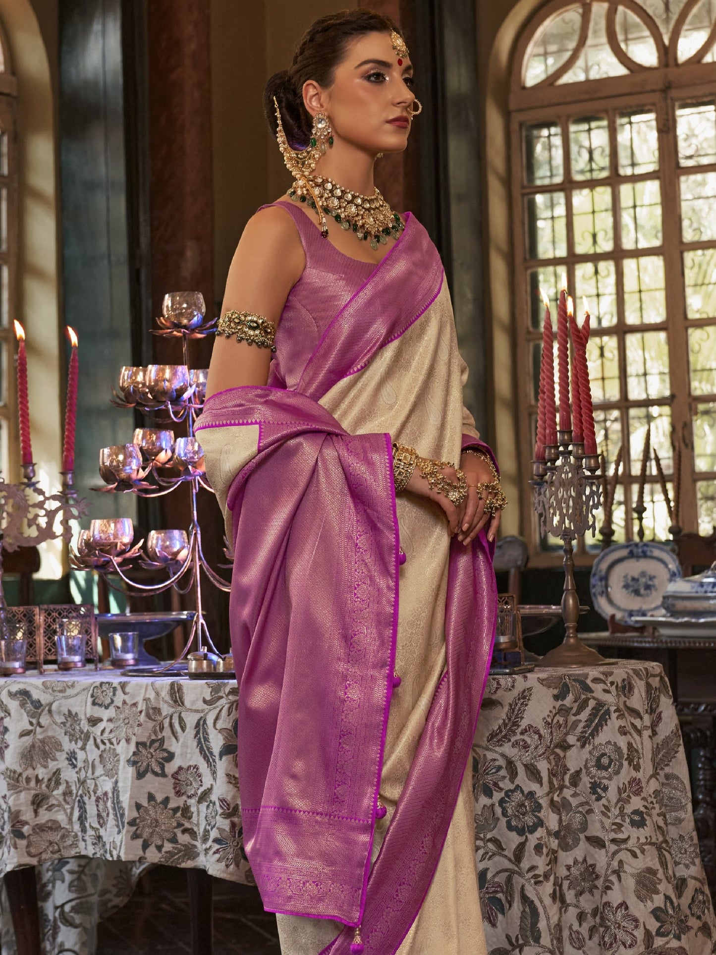 Creamy White Kanjivaram Saree