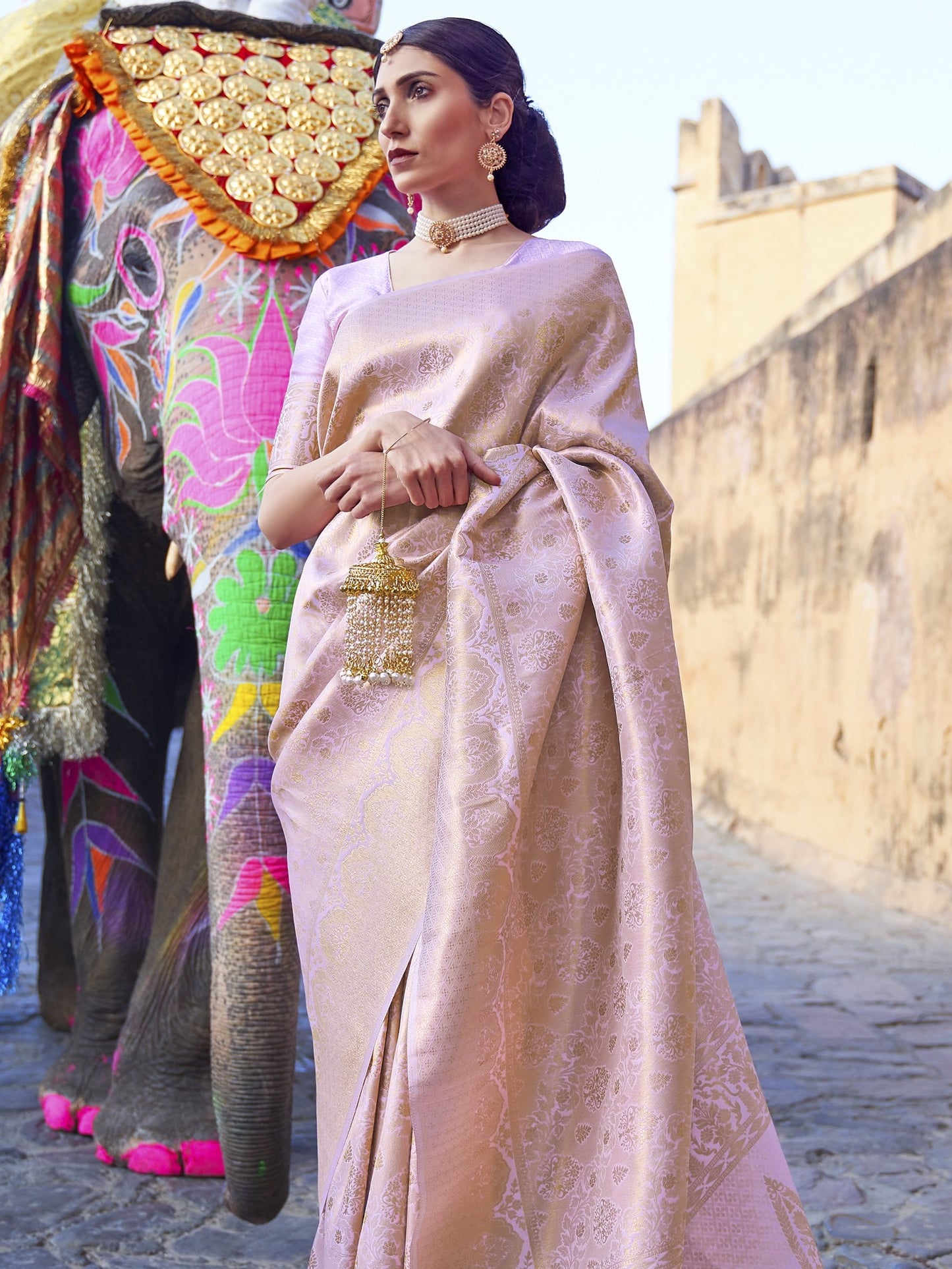 Pastel Pink Kanjivaram Saree