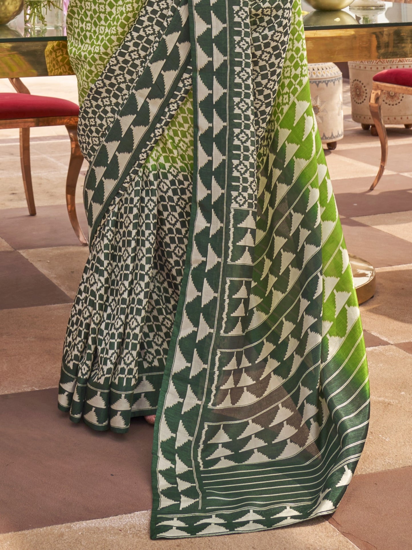 Festive Green Printed Patola Silk Saree
