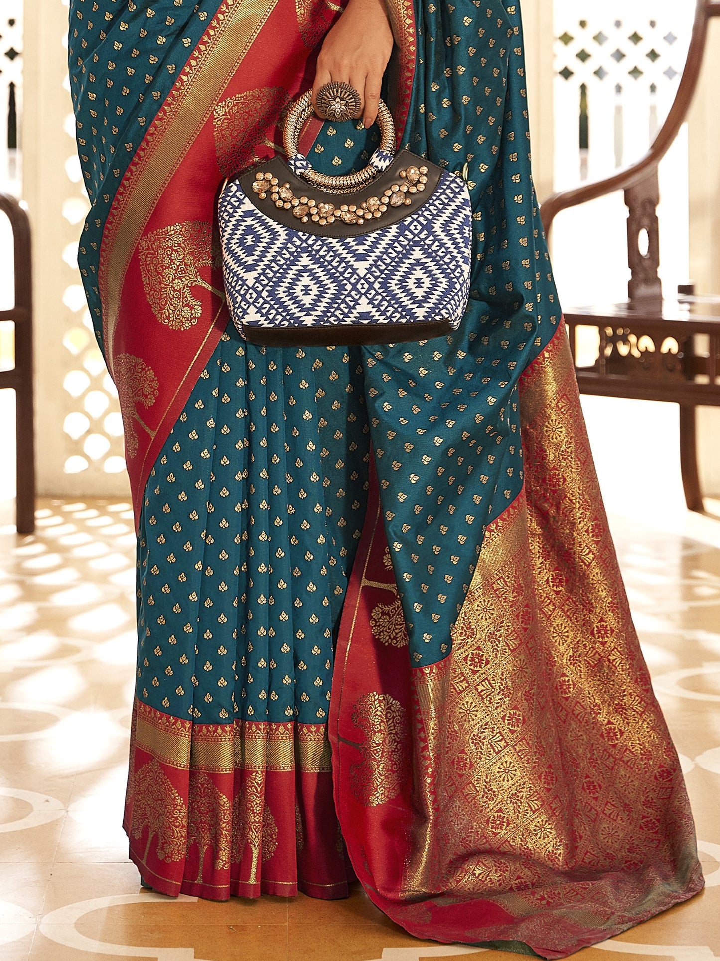 Vivid Blue Woven Banarasi Soft Silk Saree