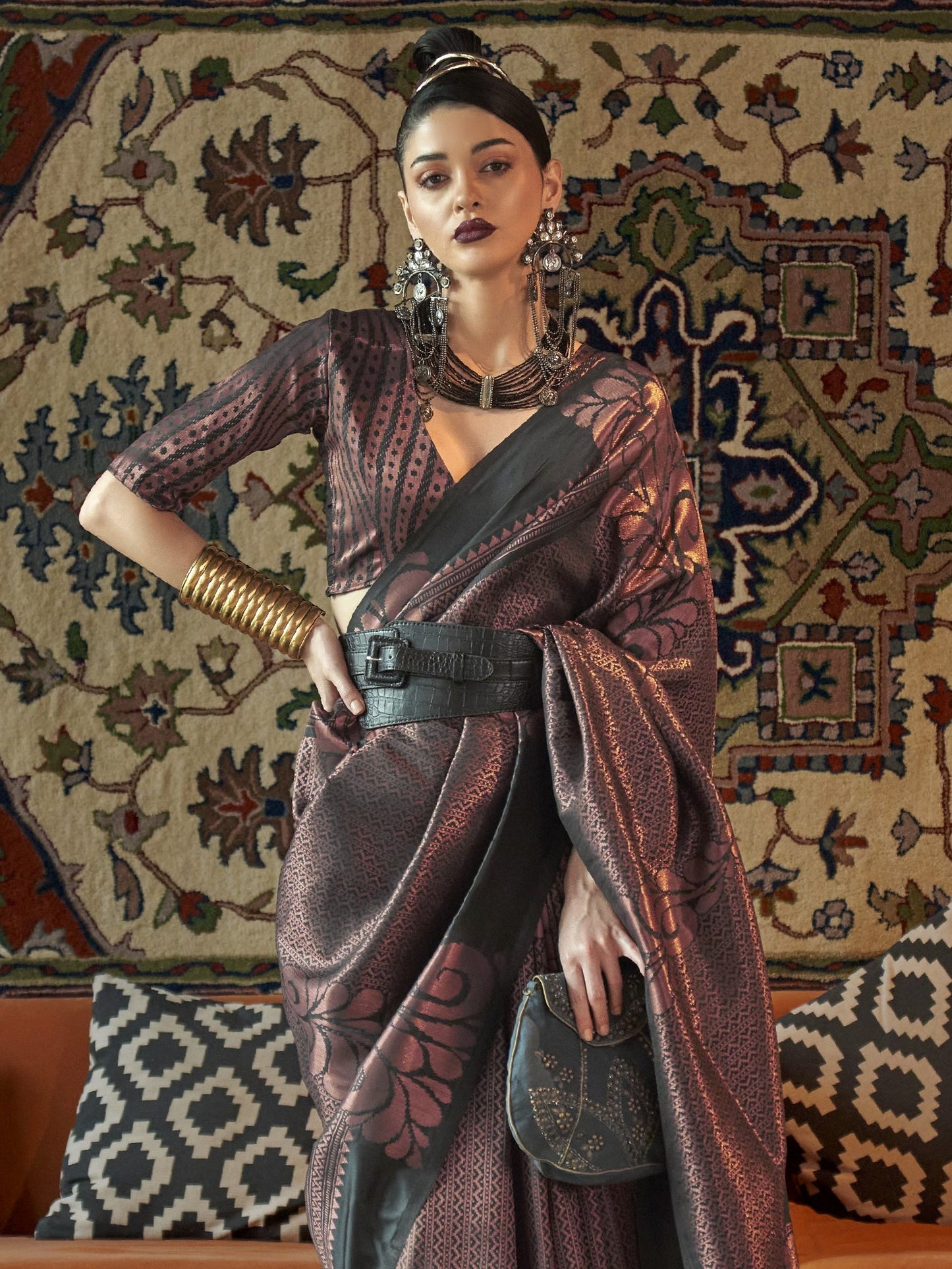 Coal Black Woven Banarasi Saree