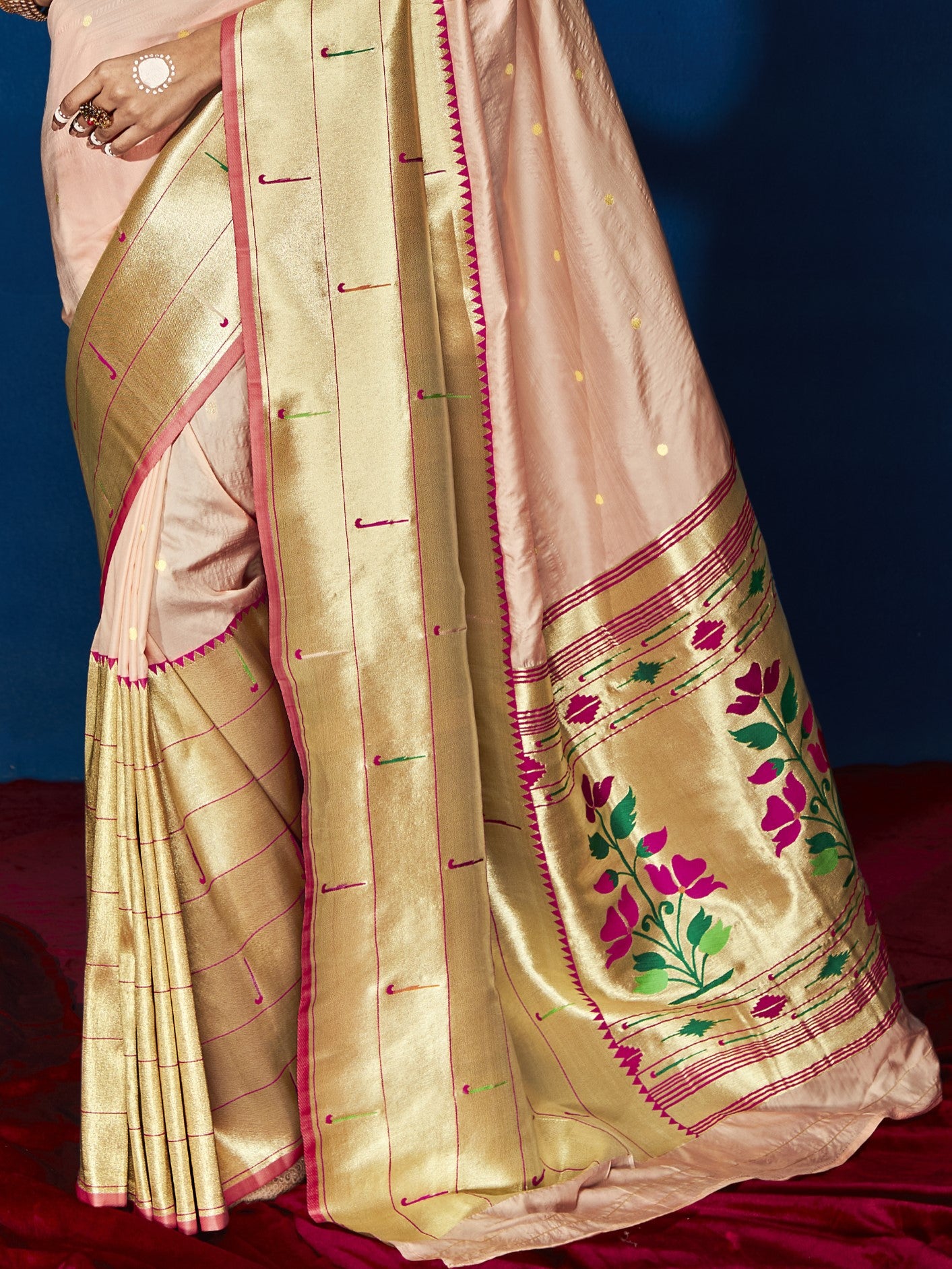 Pastel Peach Paithani Saree