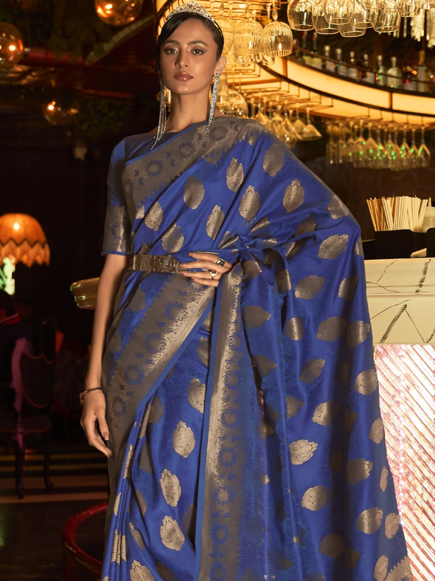 Indigo Blue Woven Banarasi Saree