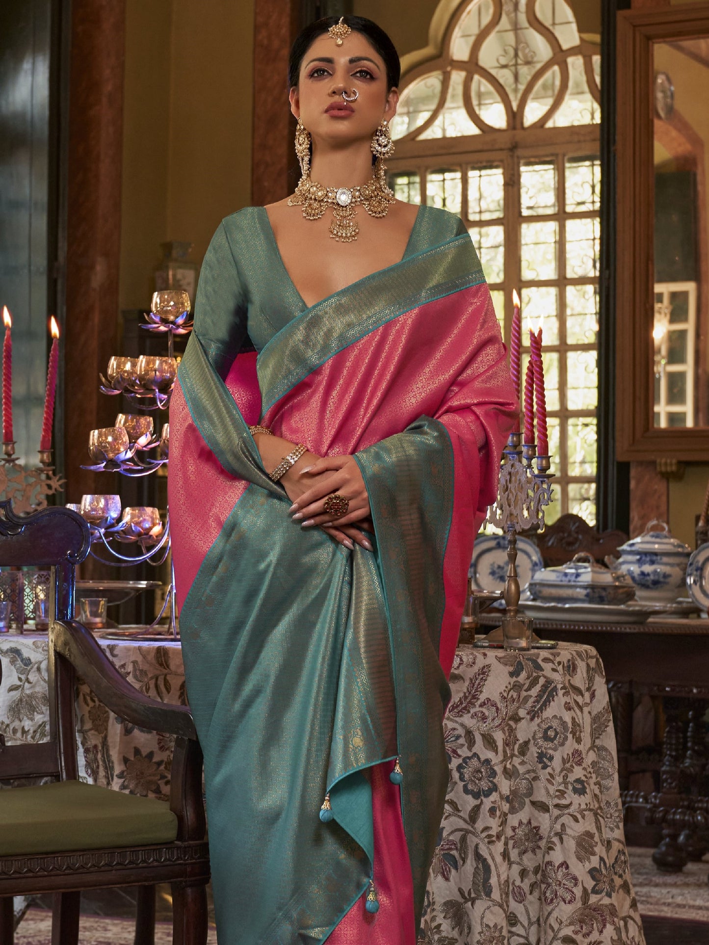 French Pink Kanjivaram Saree