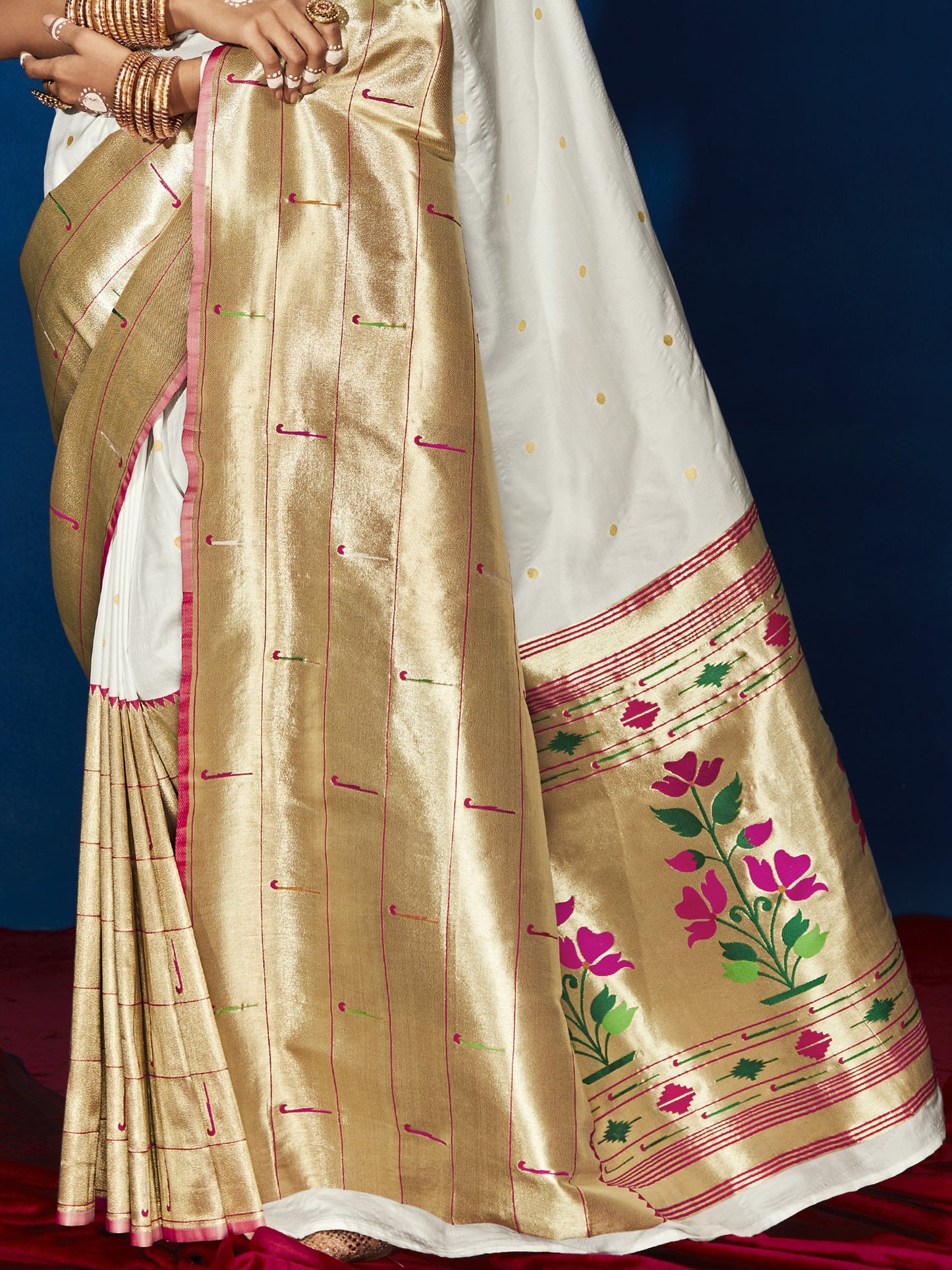 Feather White Paithani Saree