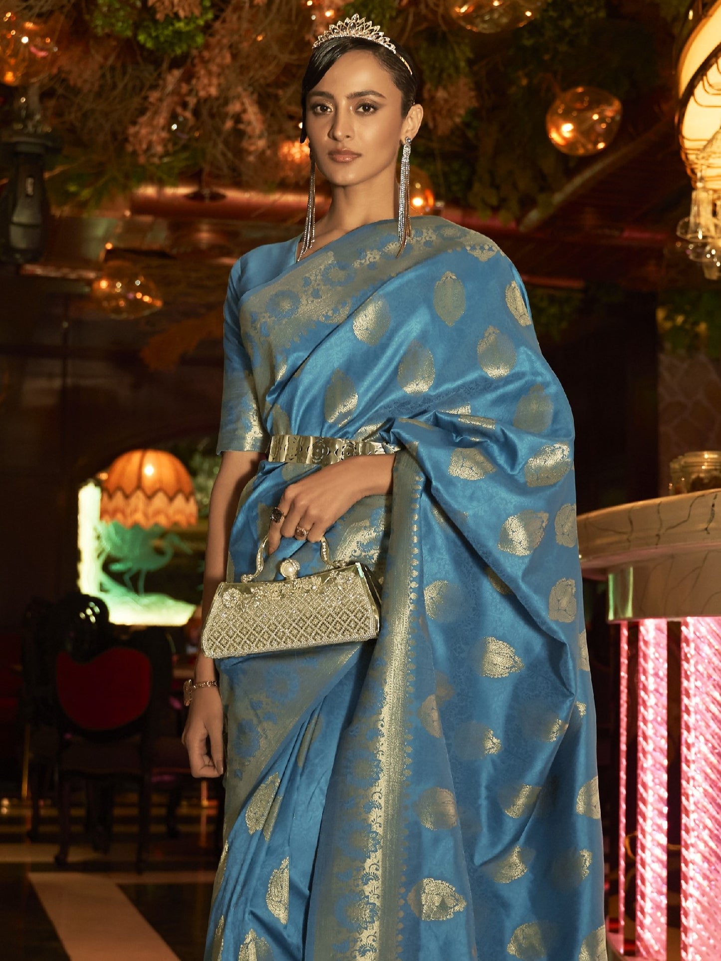Pale Blue Woven Banarasi Saree