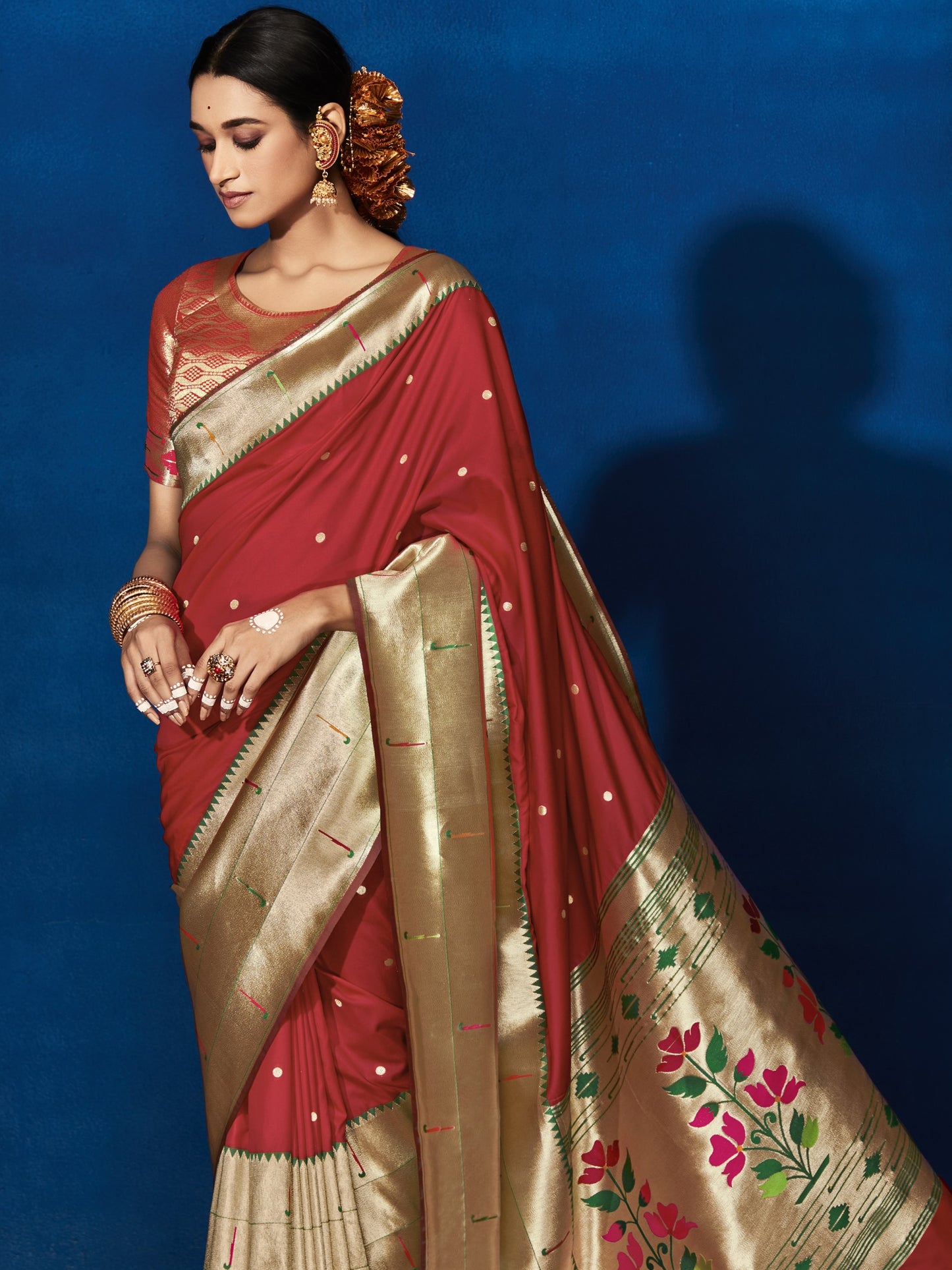 Candy Red Paithani Saree