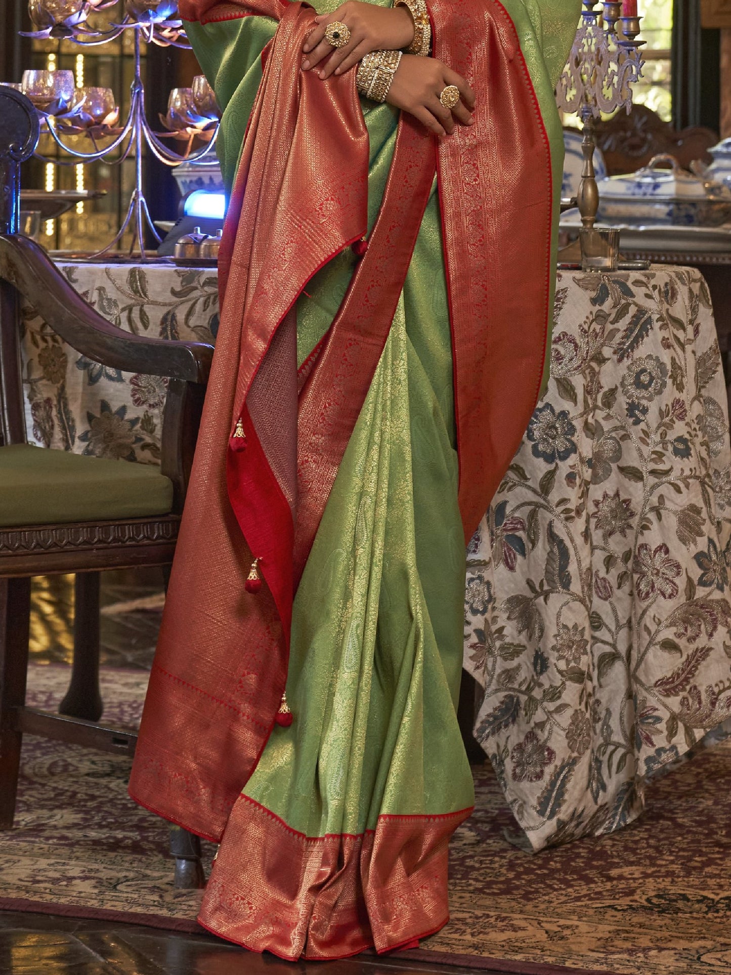 Olive Green Kanjivaram Saree